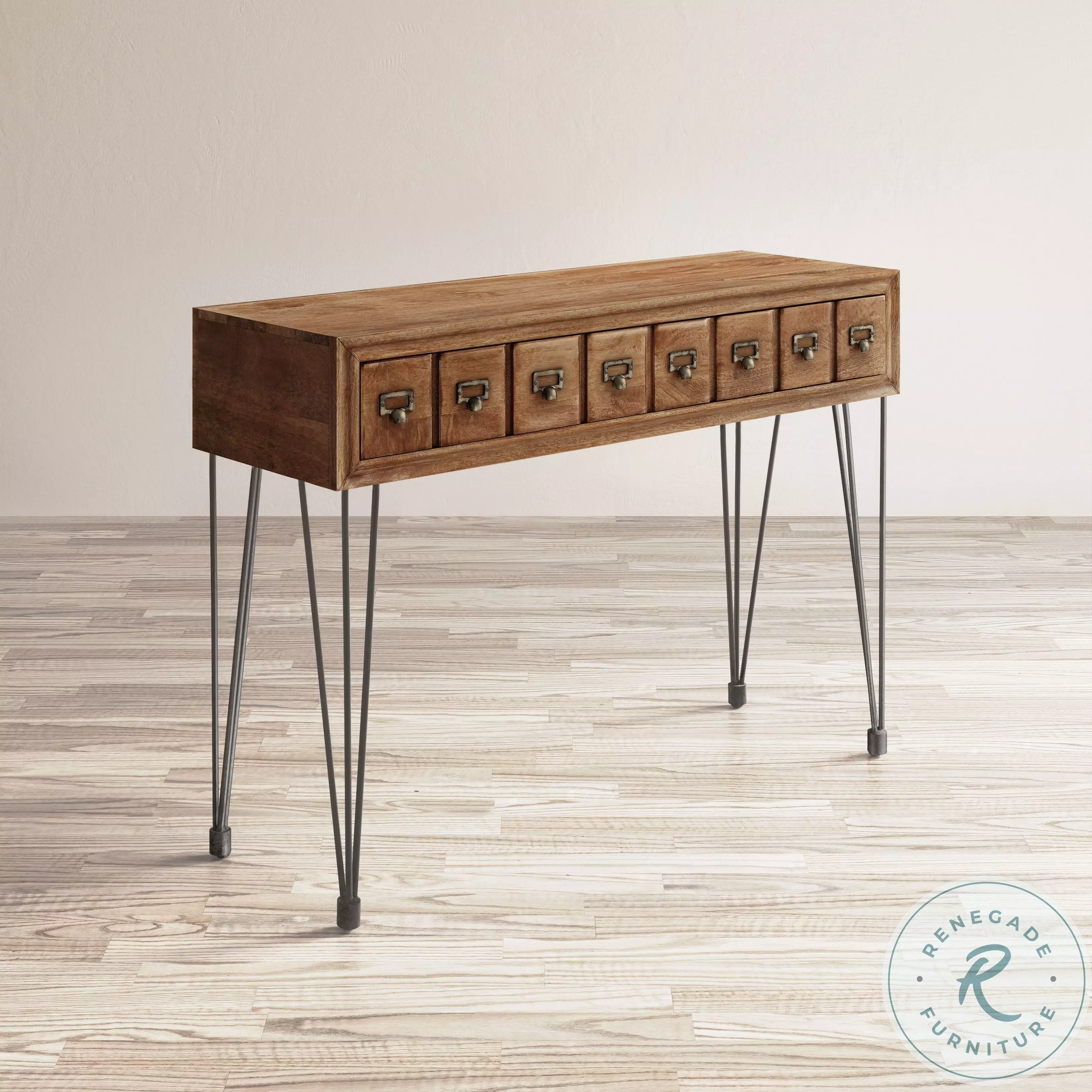 アート・デザイン・音楽 THE AMERICAN VINTAGE FURNITURE American Vintage Distressed Medium Brown Apothecary Console Table
