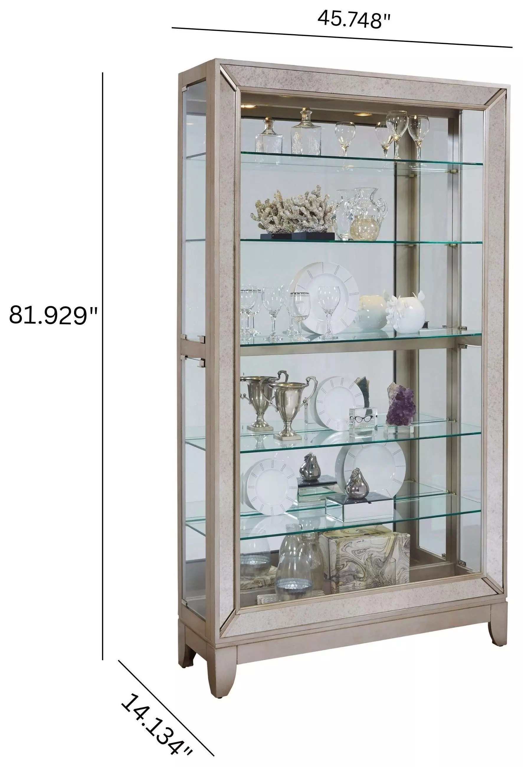 Platinum Side Entry Curio With Five Adjustable Shelves
