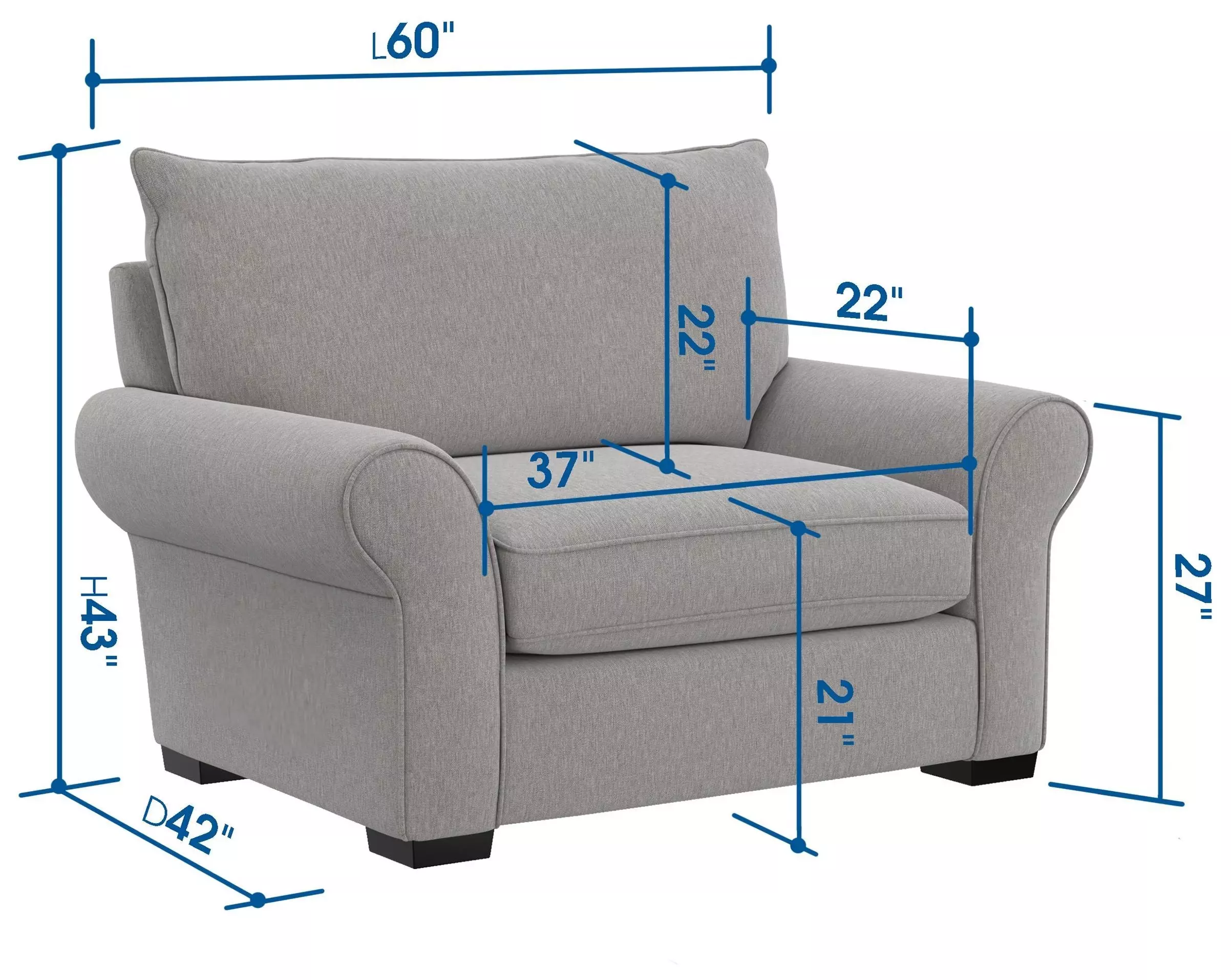 Alden Stone Upholstered Chair and A Half with Pillows