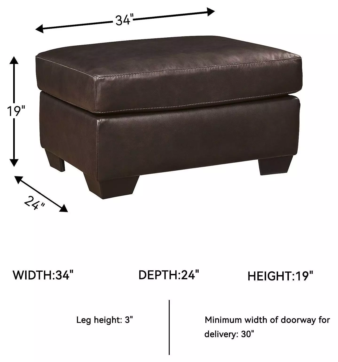 Santorine Dark Brown Leather Ottoman
