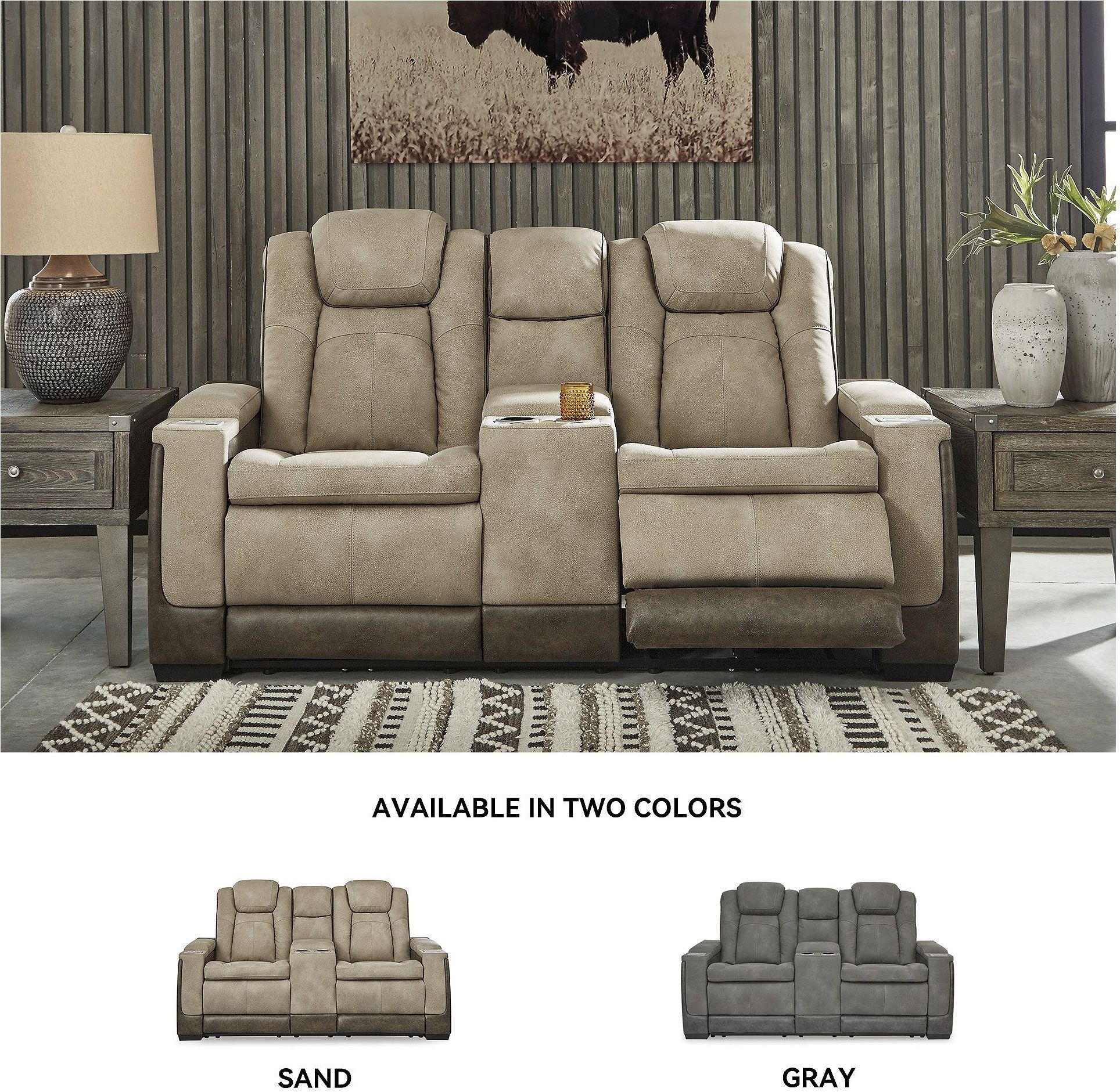 Next-Gen DuraPella Sand Power Reclining Console Loveseat With