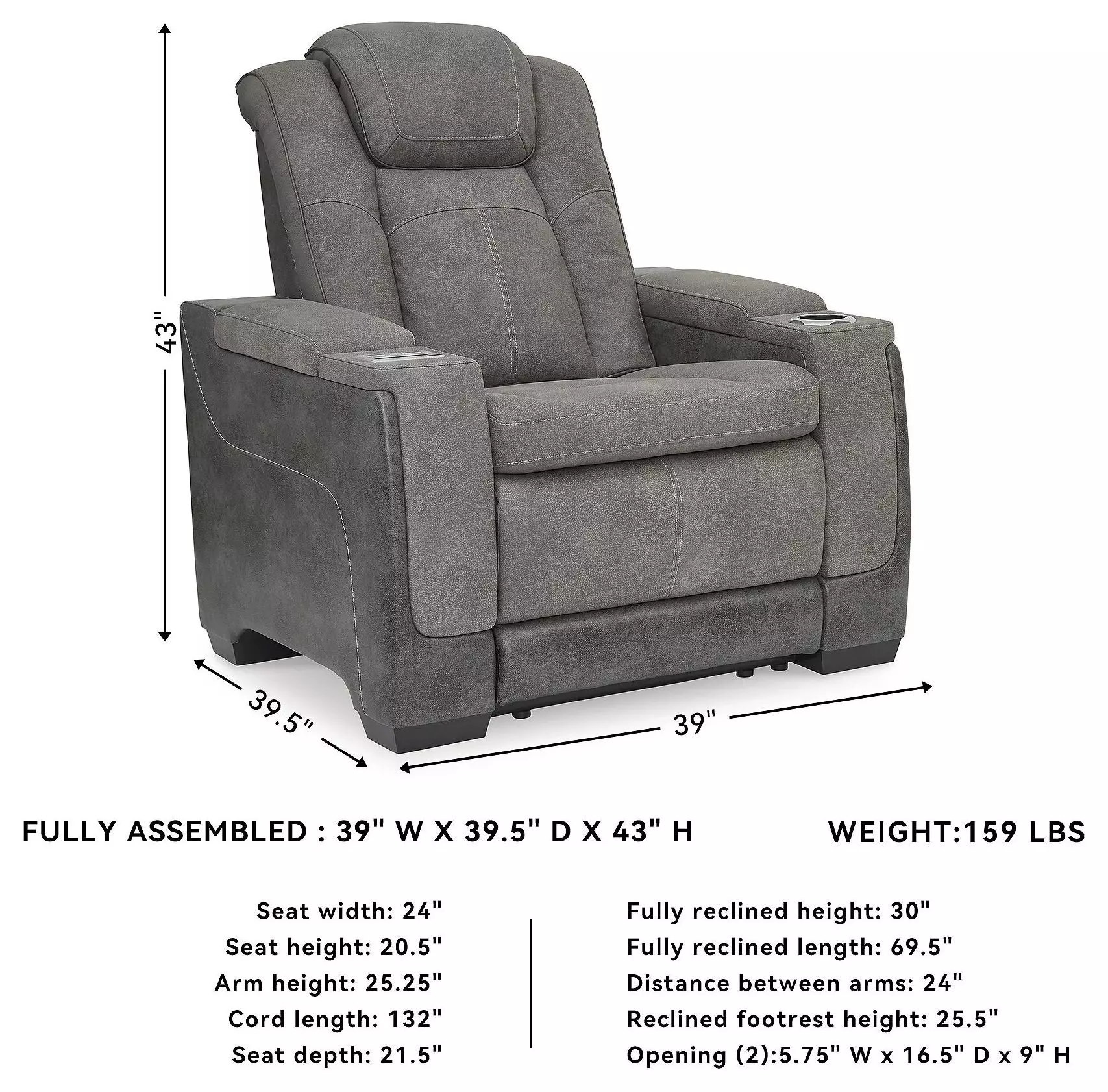 Next-Gen DuraPella Slate Performance Fabric Power Recliner With Adjustable Headrest