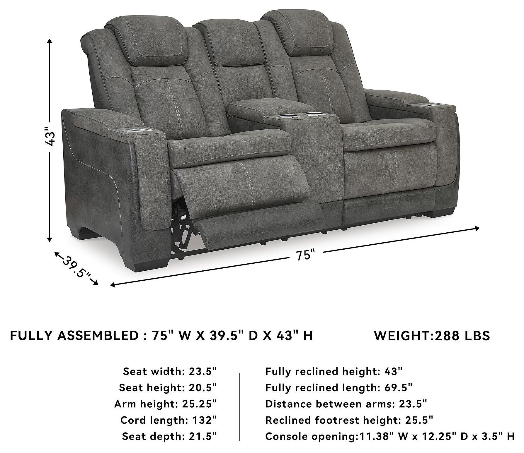 Next-Gen DuraPella Slate Performance Fabric Power Reclining Console Loveseat With Adjustable Headrest