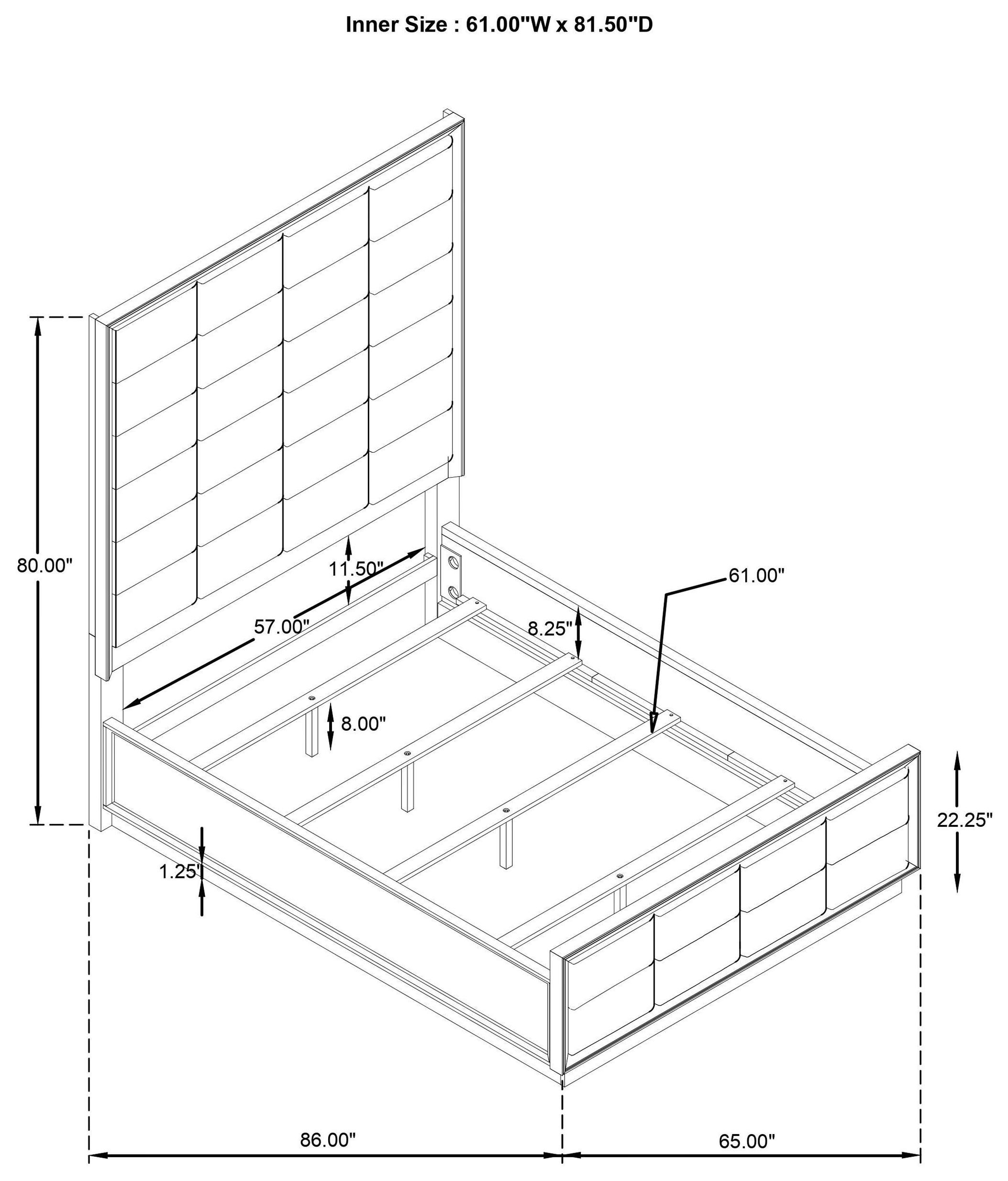 Durango Washed Oak Queen Upholstered Panel Bed