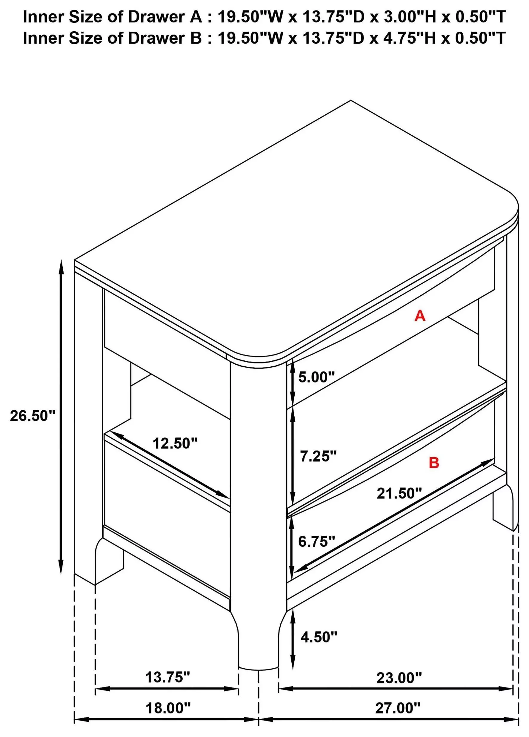 Maderia Walnut 2 Drawer Nightstand
