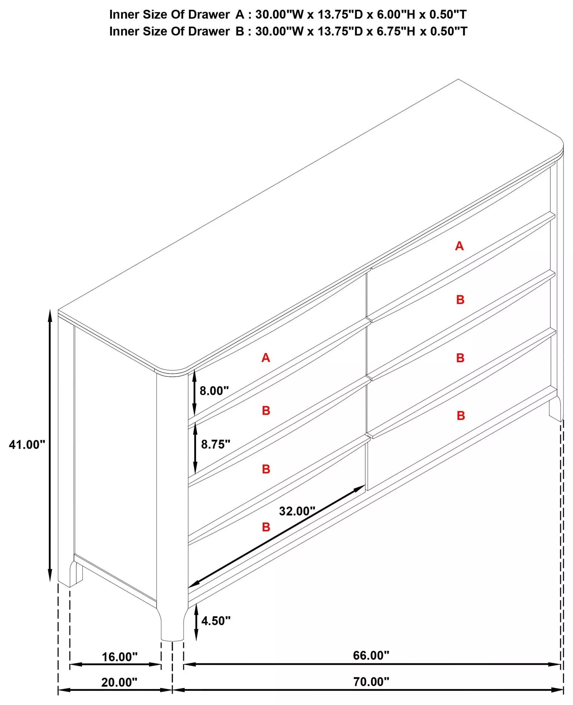 Maderia Walnut 8 Drawer Dresser