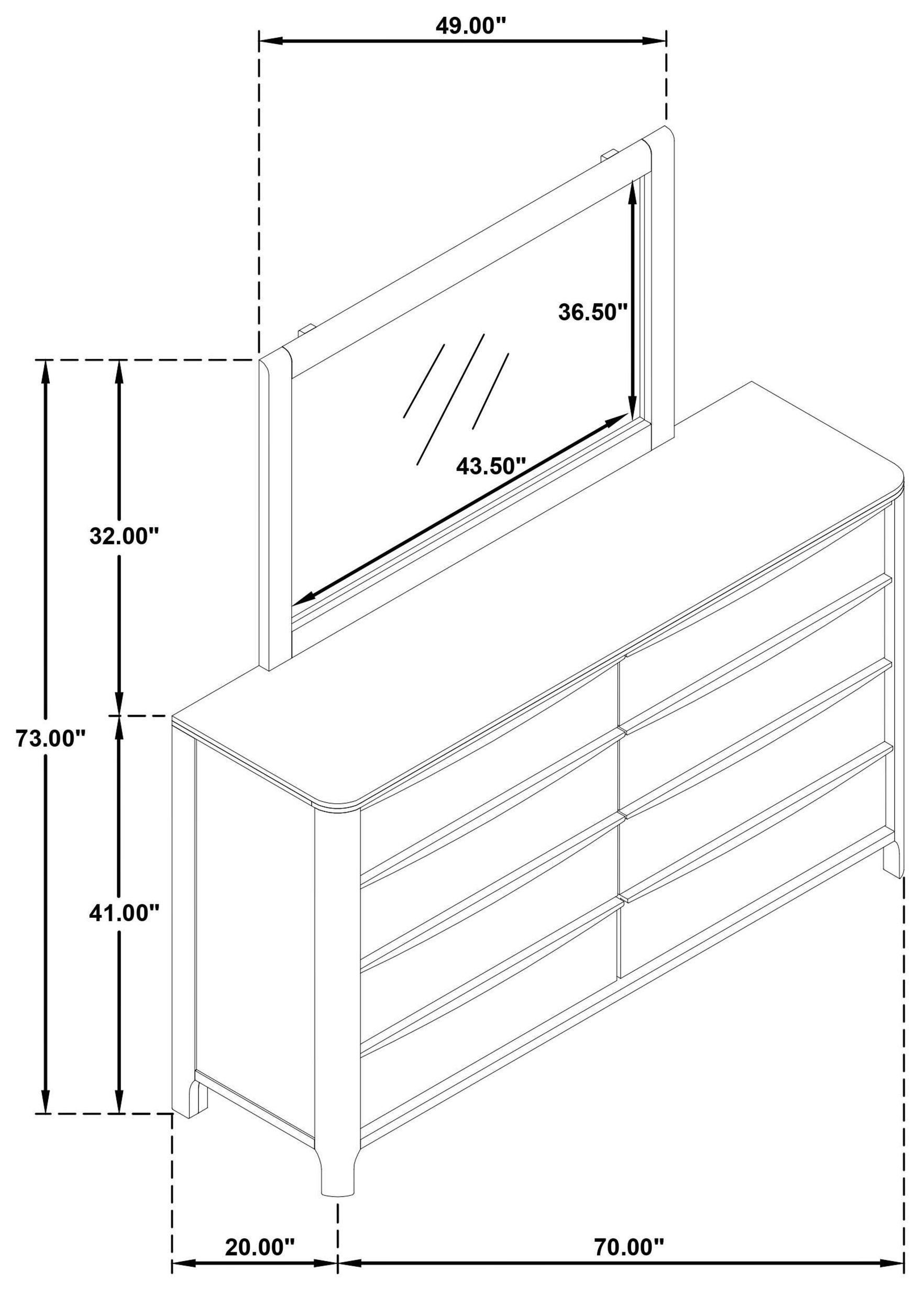 Maderia Walnut 8 Drawer Dresser With Mirror