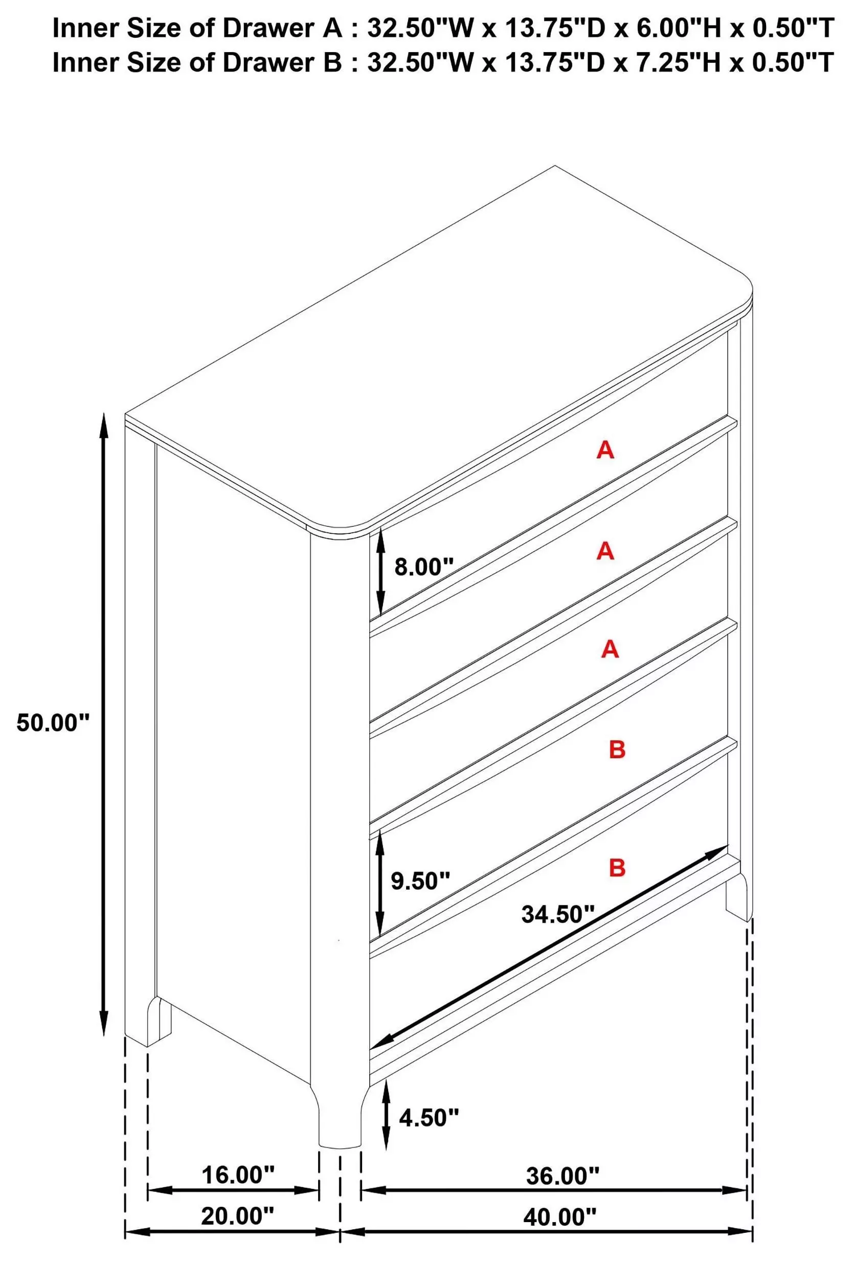 Maderia Walnut 5 Drawer Chest