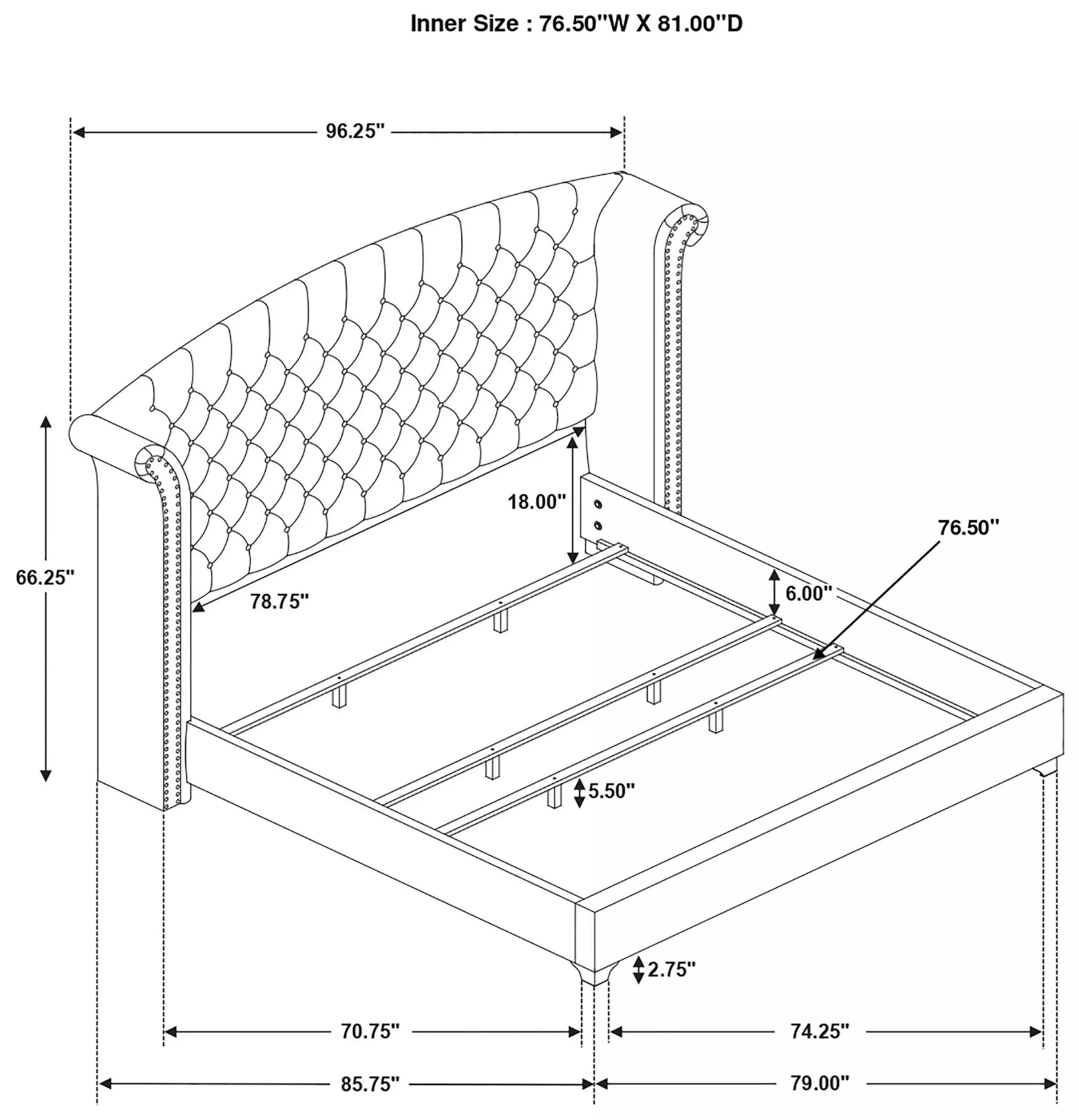 Melody Pacific Blue King Upholstered Panel Bed with Nailhead Trim