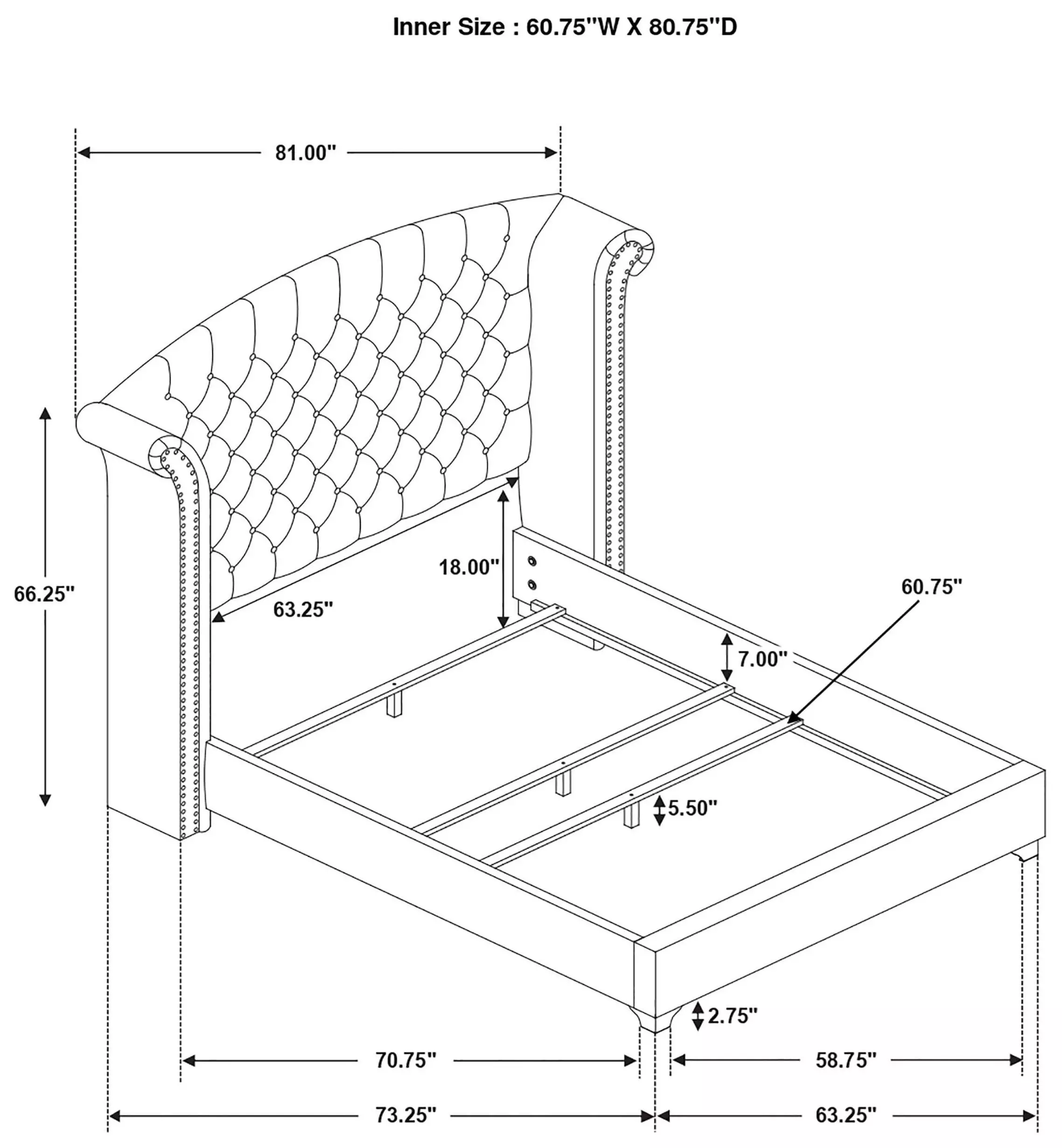 Melody Pacific Blue Queen Upholstered Panel Bed with Nailhead Trim