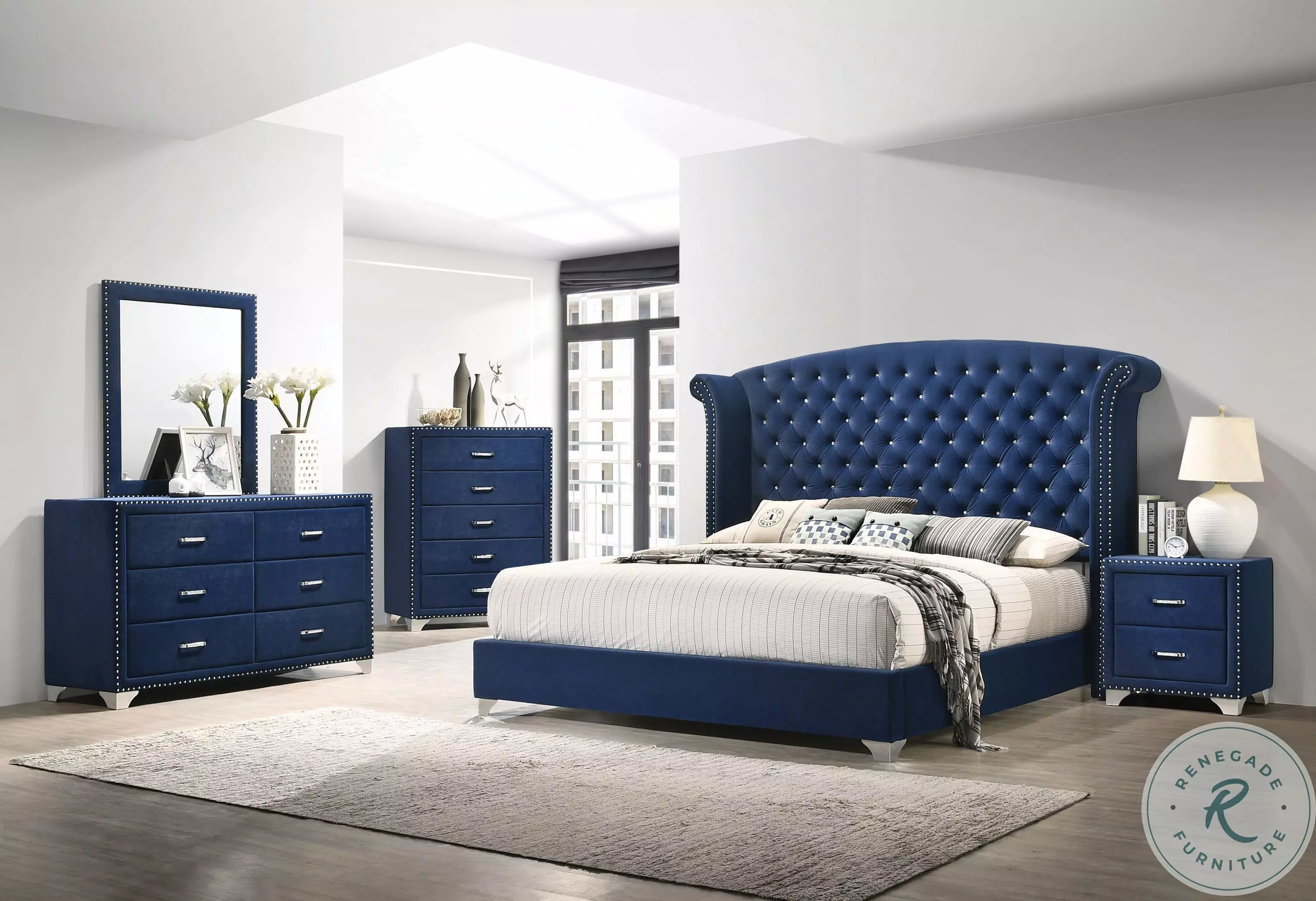 Melody Pacific Blue Upholstered Panel Bedroom Set from Coaster