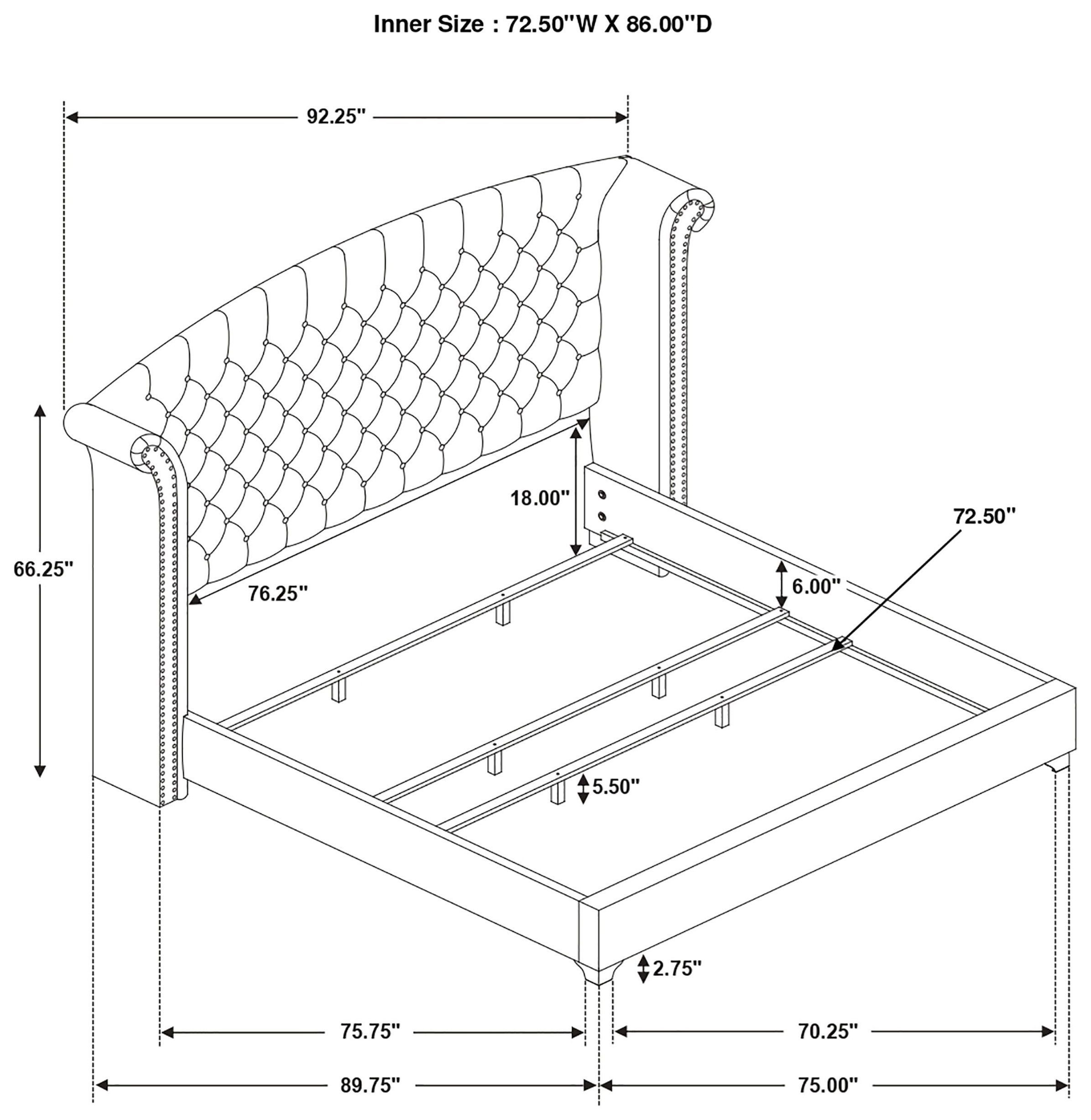 Melody Gray California King Upholstered Panel Bed with Nailhead Trim