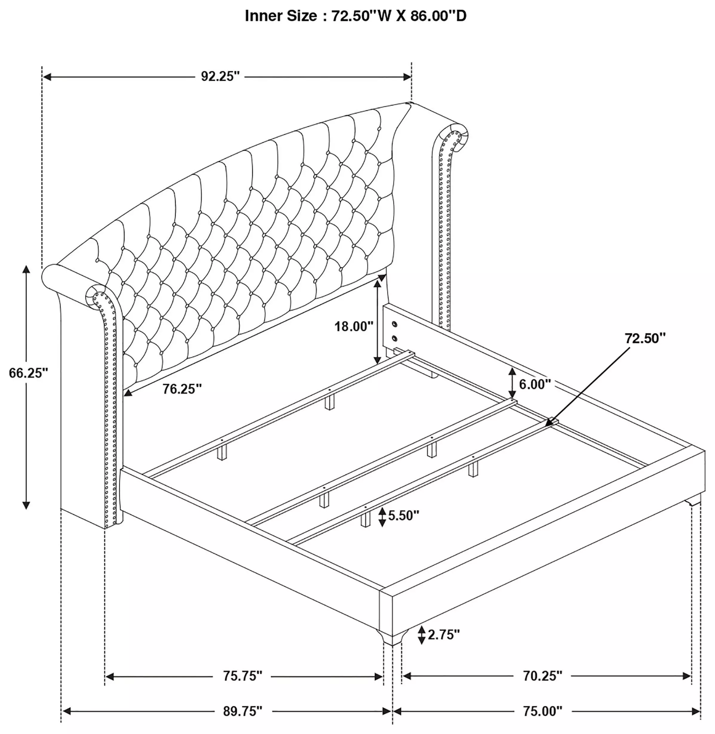 Melody Gray California King Upholstered Panel Bed with Nailhead Trim