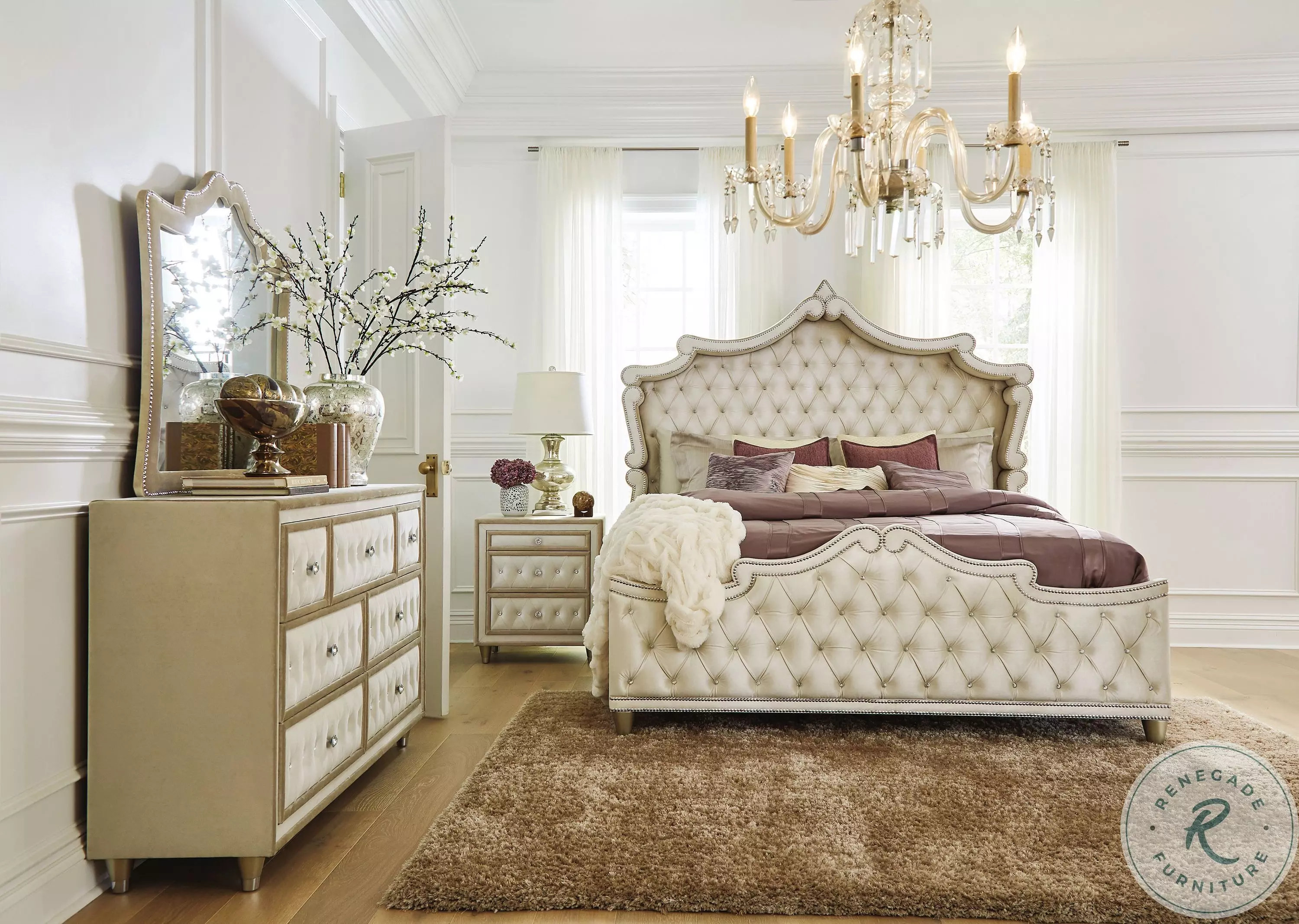 Antonella Ivory And Camel Upholstered Panel Bedroom Set from