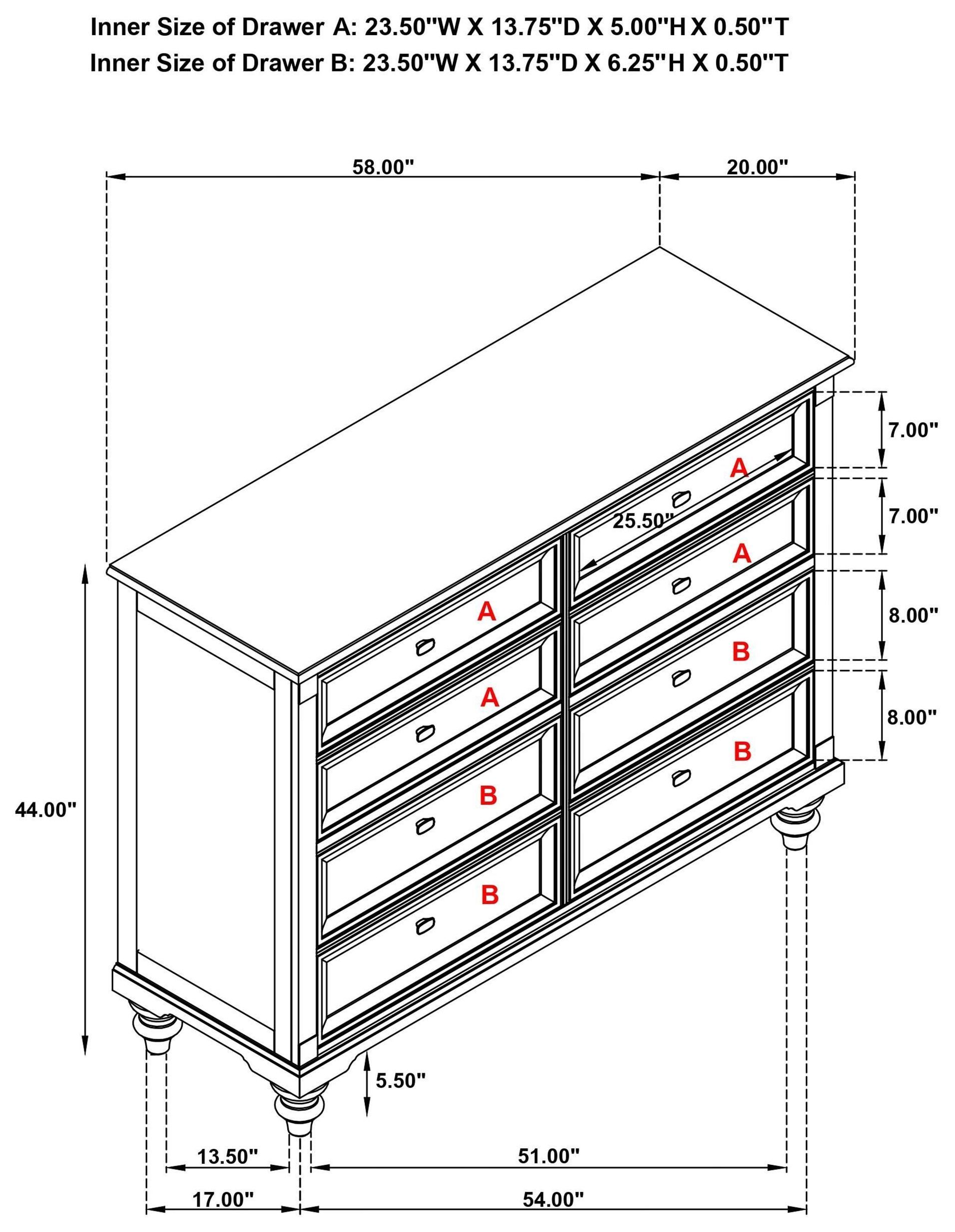 Andover Dark Oak 8 Drawer Dresser