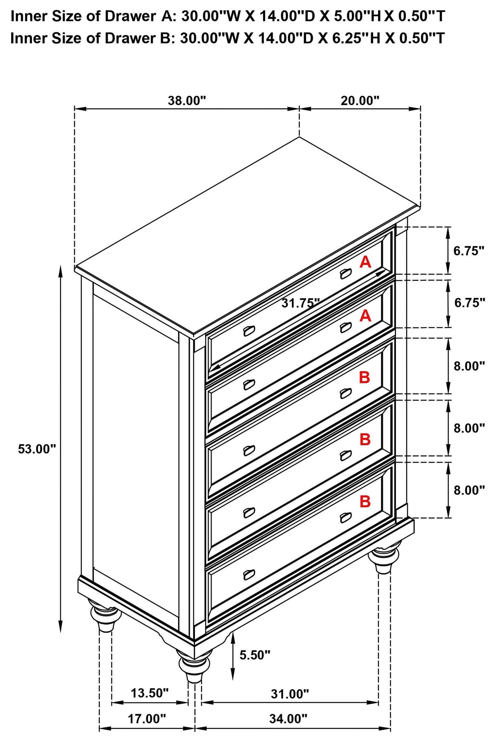 Andover Dark Oak 5 Drawer Chest