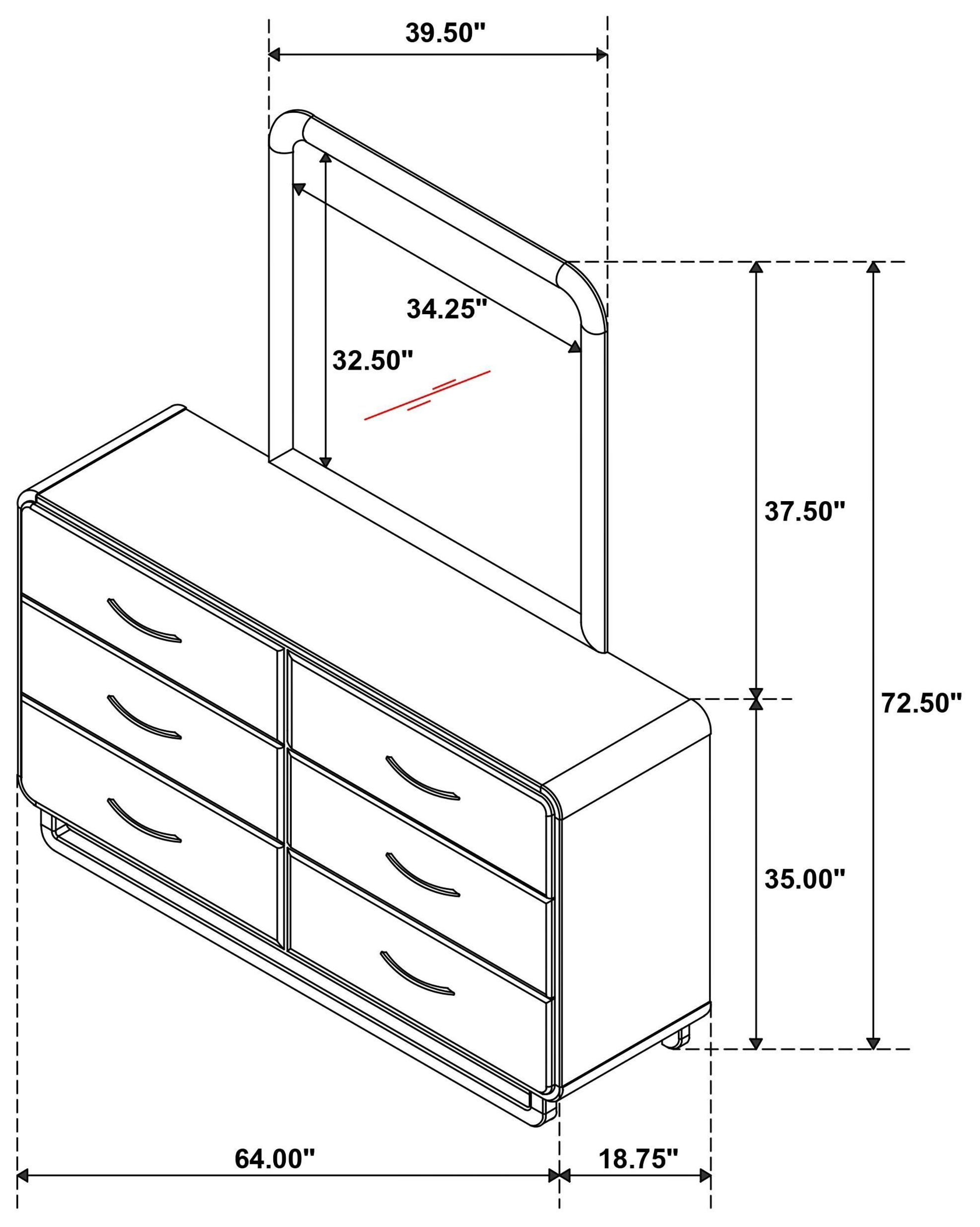 Amsbury Nutmeg 6 Drawer Dresser With Mirror