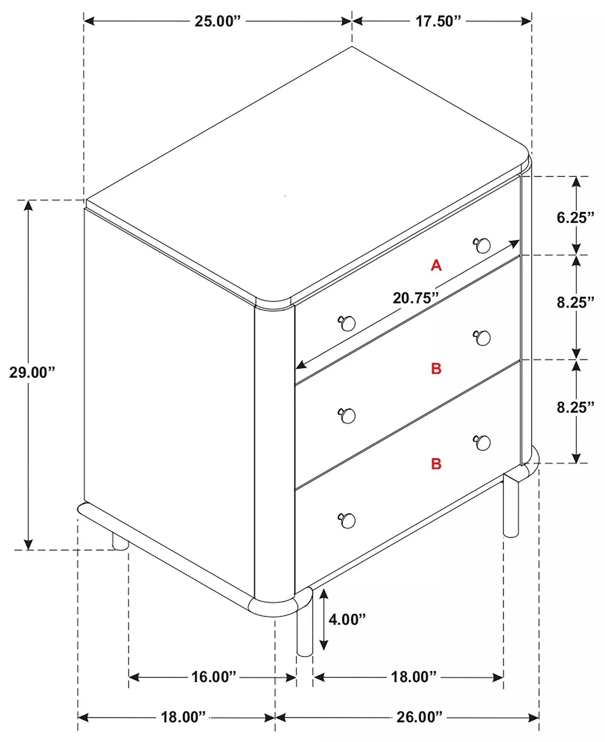 Arini Sand Wash 3 Drawer Nightstand