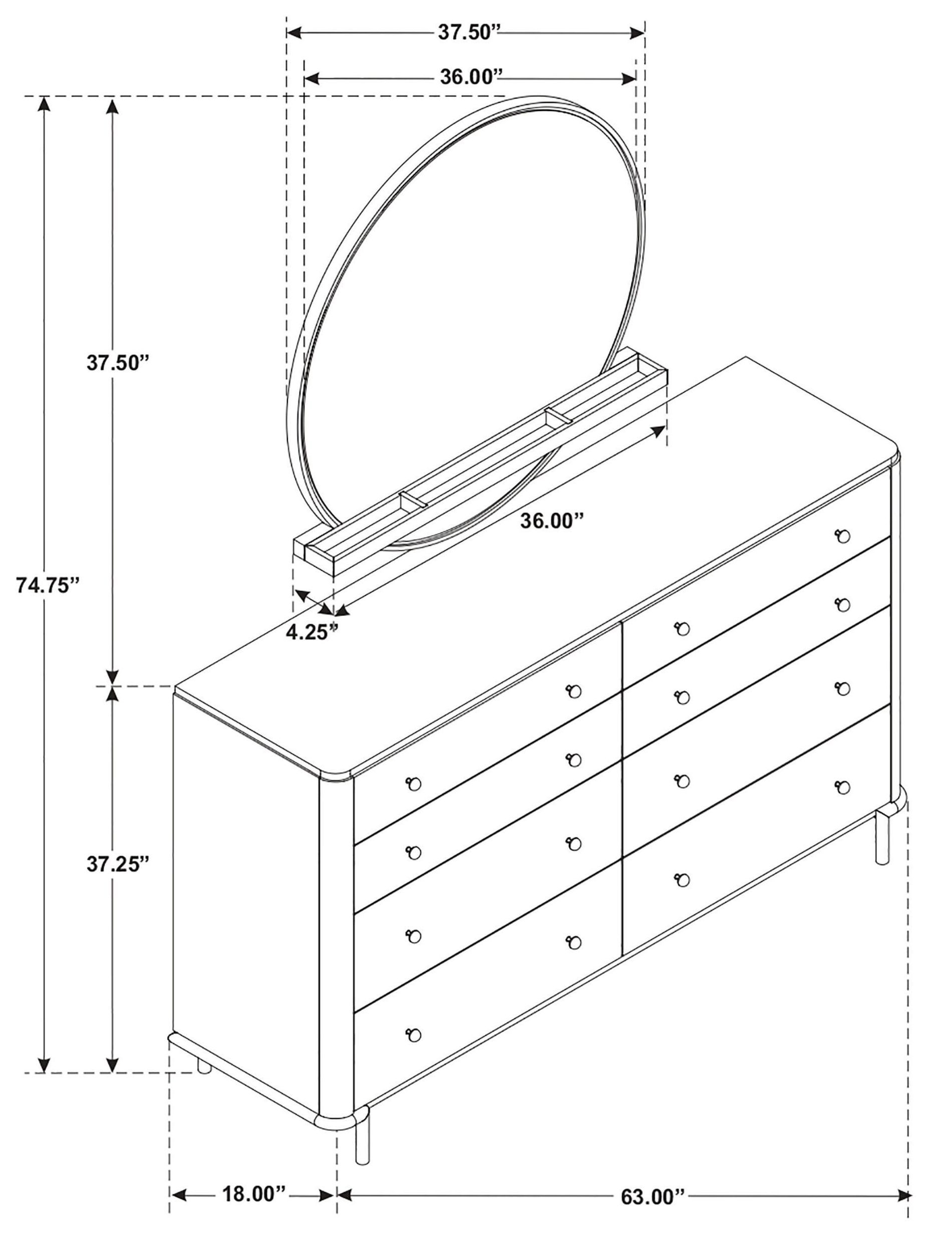 Arini Sand Wash 8 Drawer Dresser with Mirror