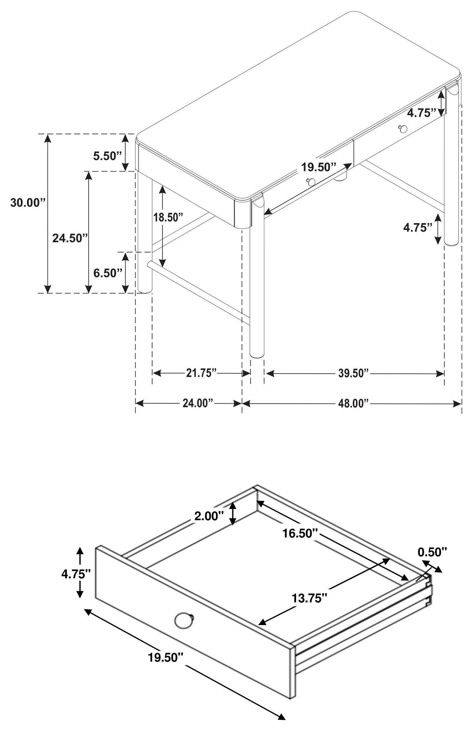 Arini Sand Wash 2 Drawer Vanity Desk