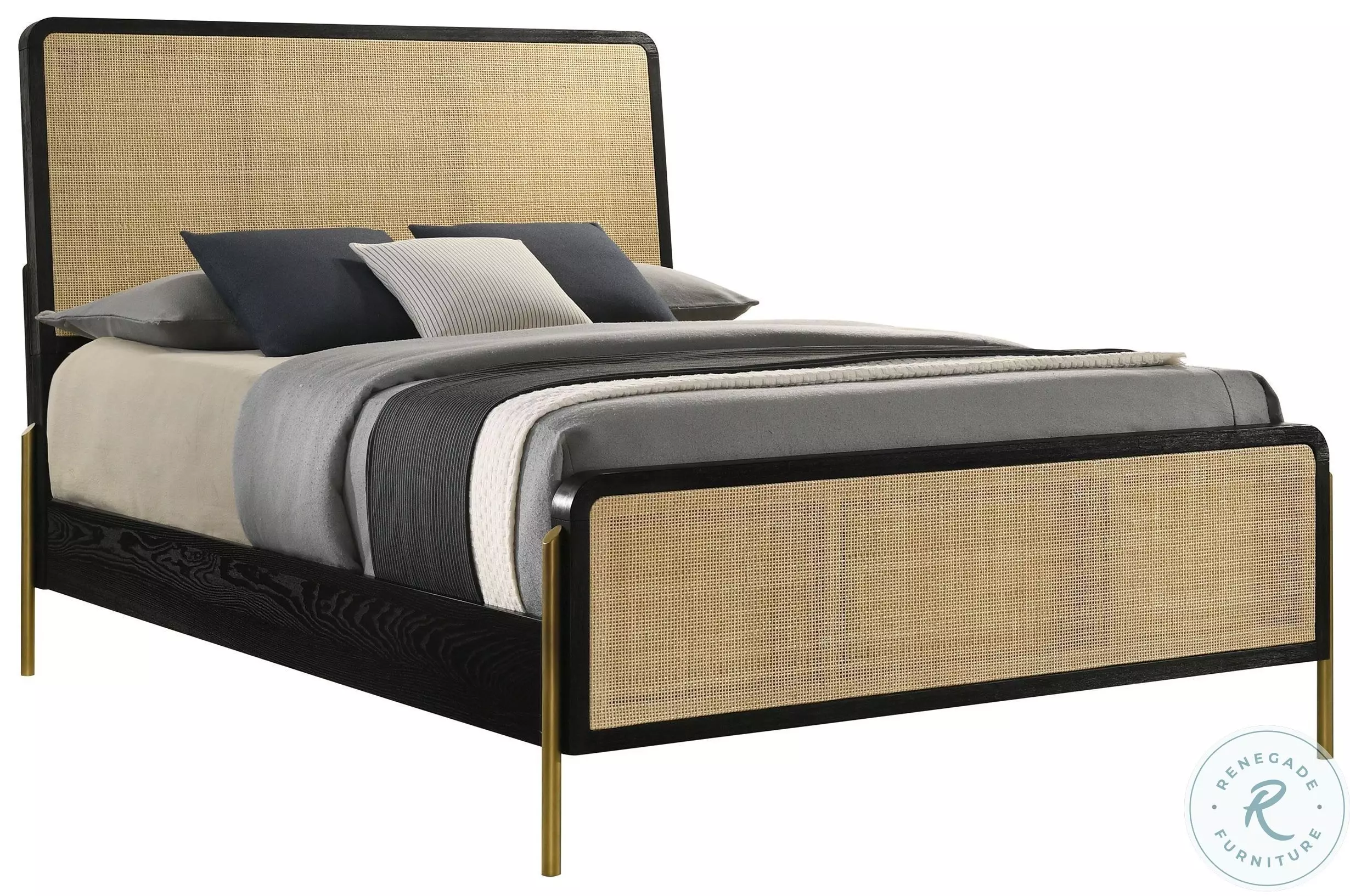 Arini Black And Natural Woven Rattan Queen Panel Bed From Coaster