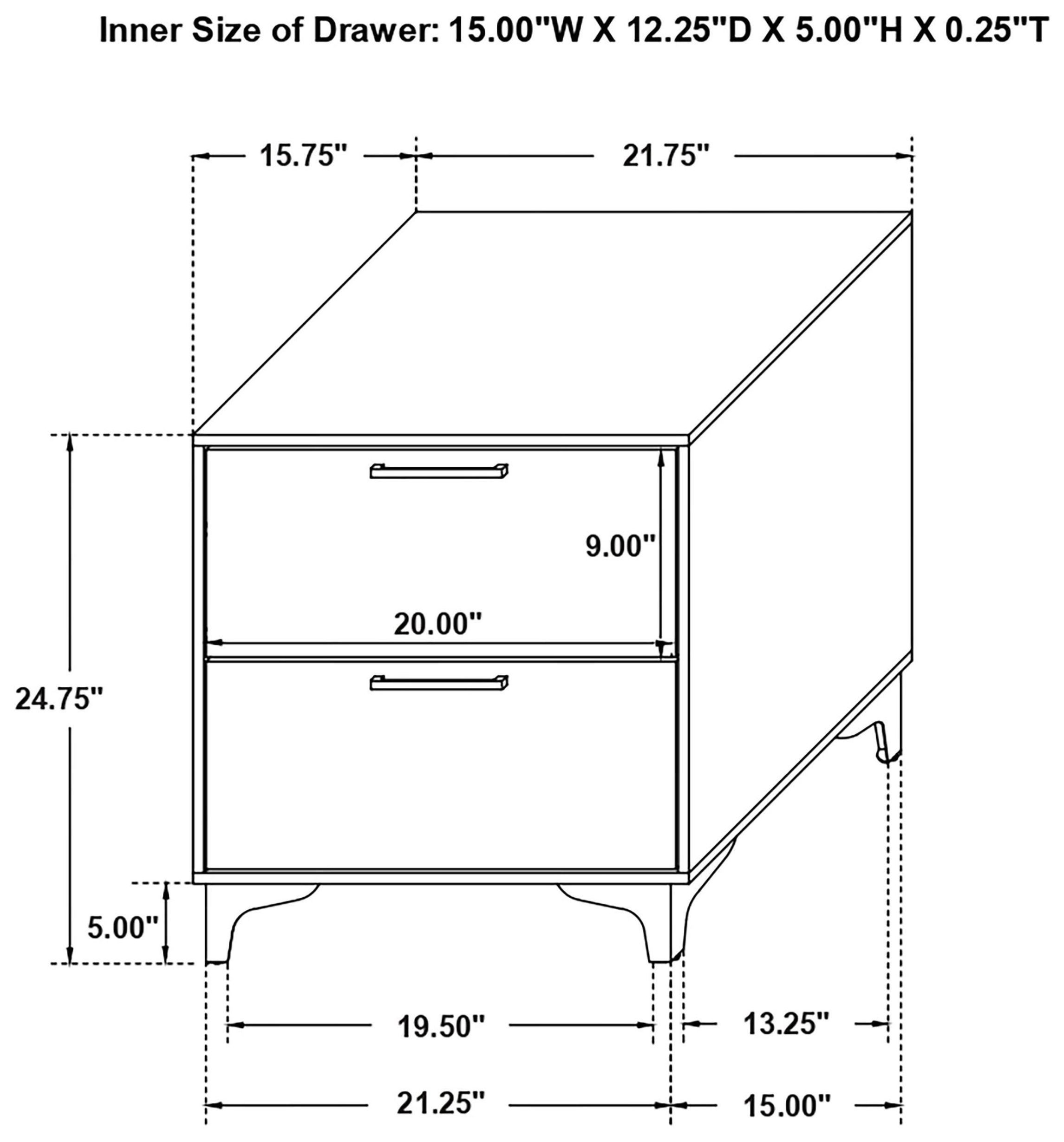 Kendall White 2 Drawer Nightstand