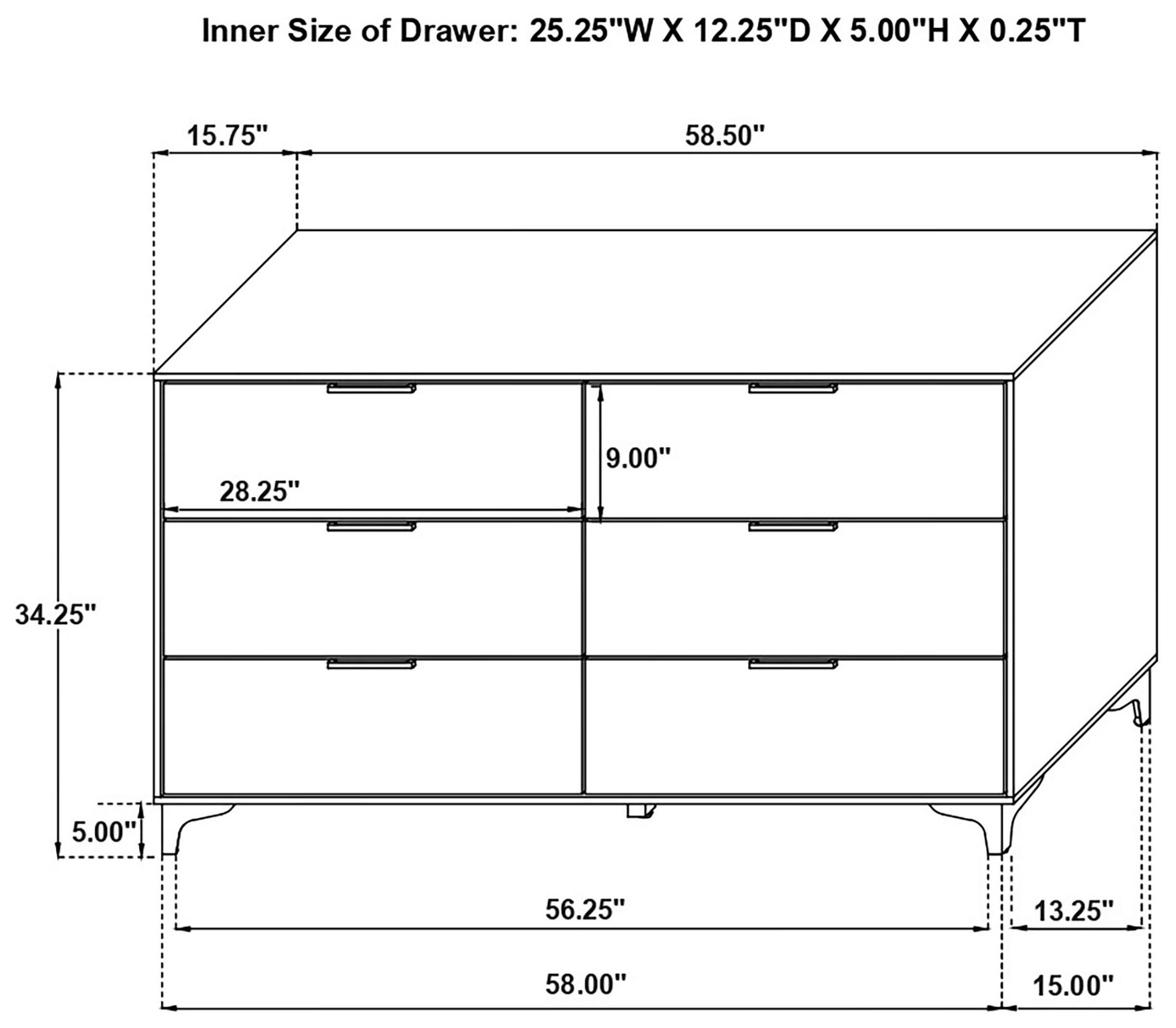 Kendall White 6 Drawer Dresser