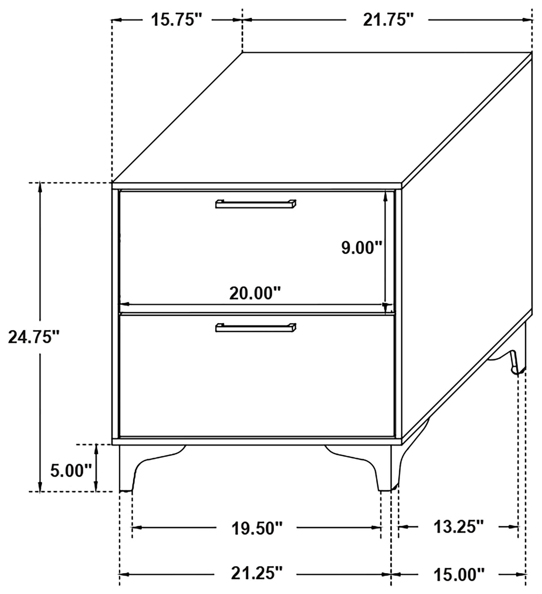 Kendall Black And Gold 2 Drawer Nightstand