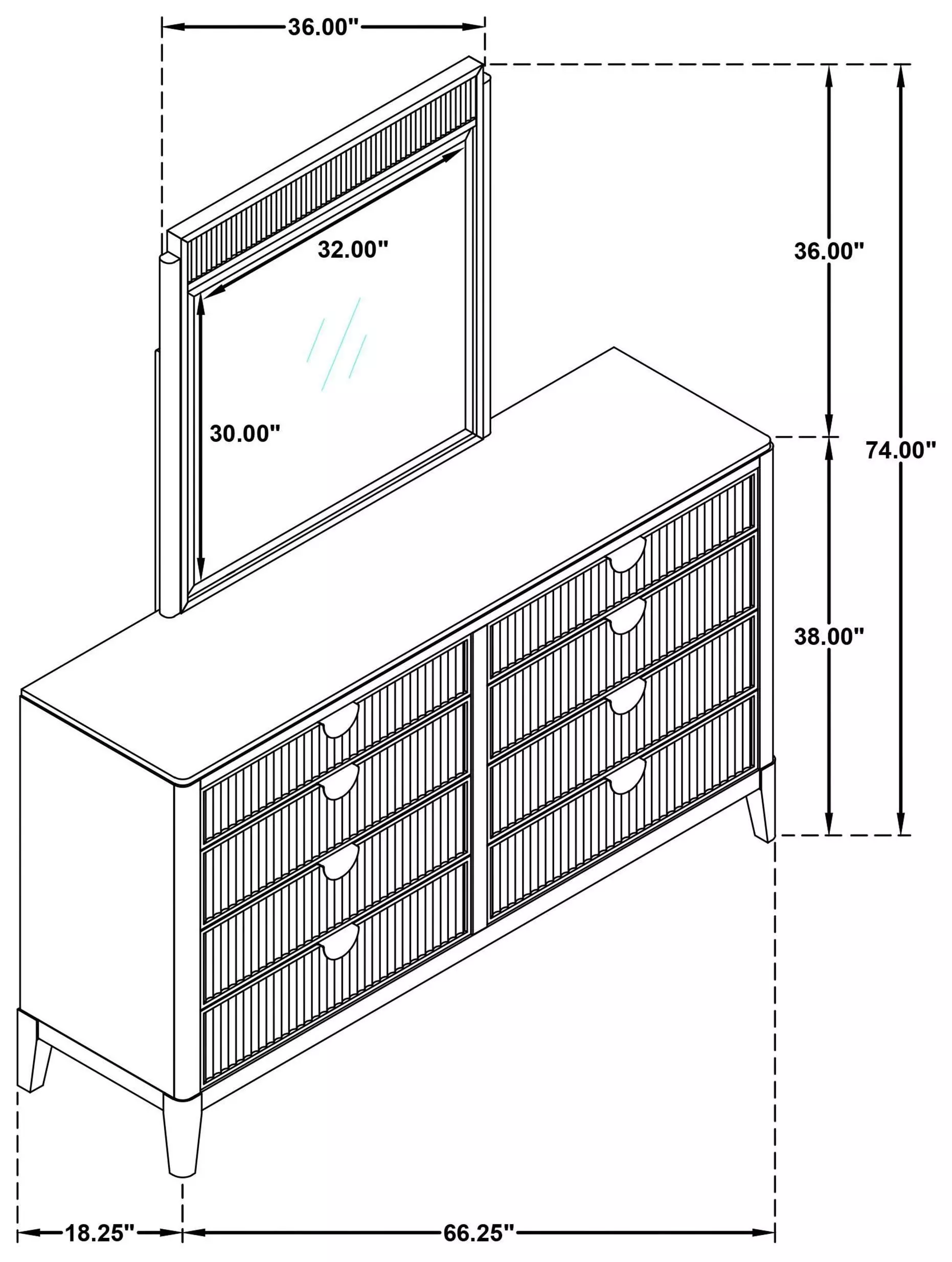 Brookmead Black 8 Drawer Dresser with Mirror