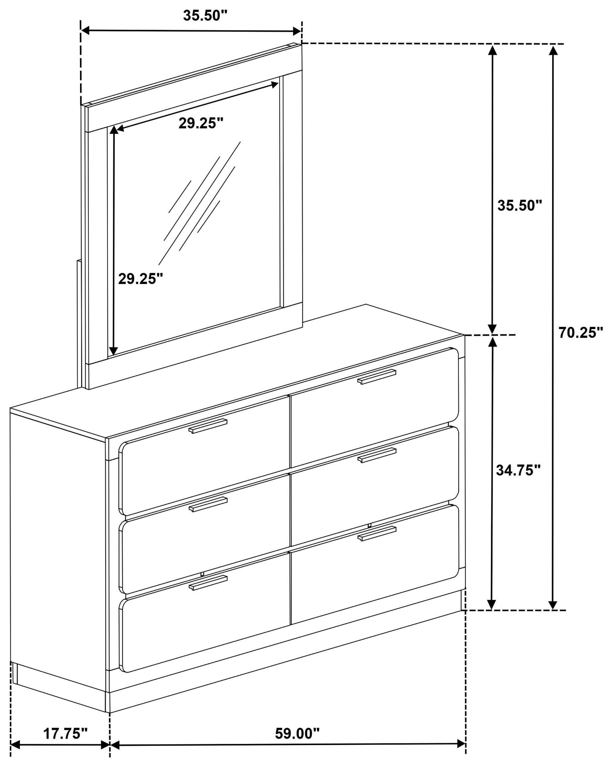 Caraway White 6 Drawer Dresser with Mirror