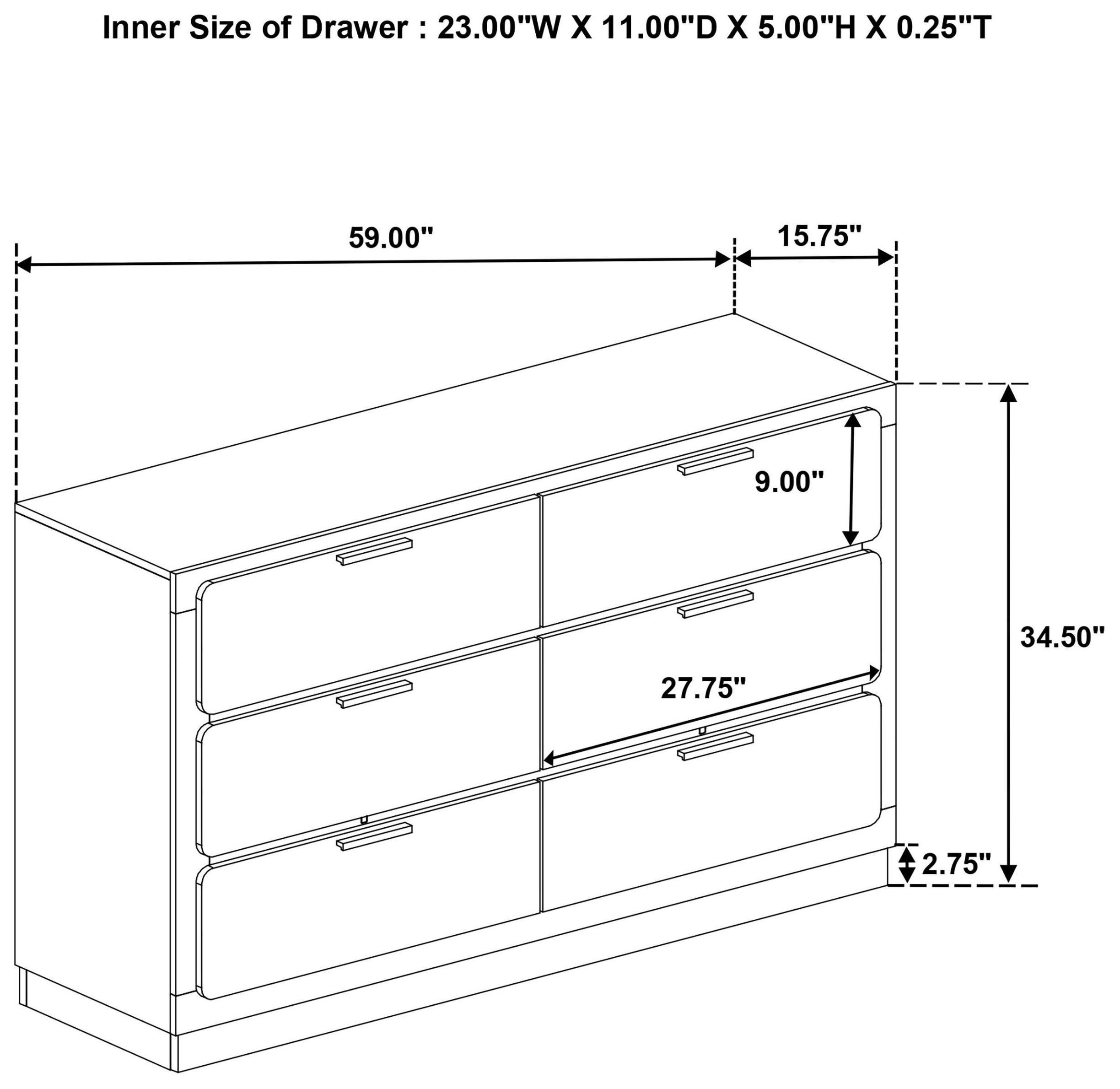 Caraway Black 6 Drawer Dresser