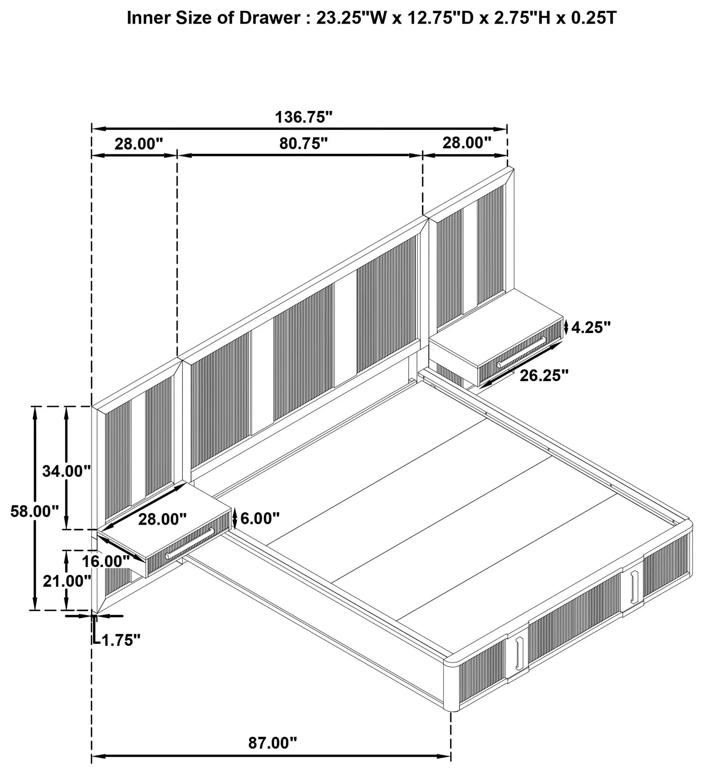 Terrace Ash Brown Wall Panel King Platform Storage Bed