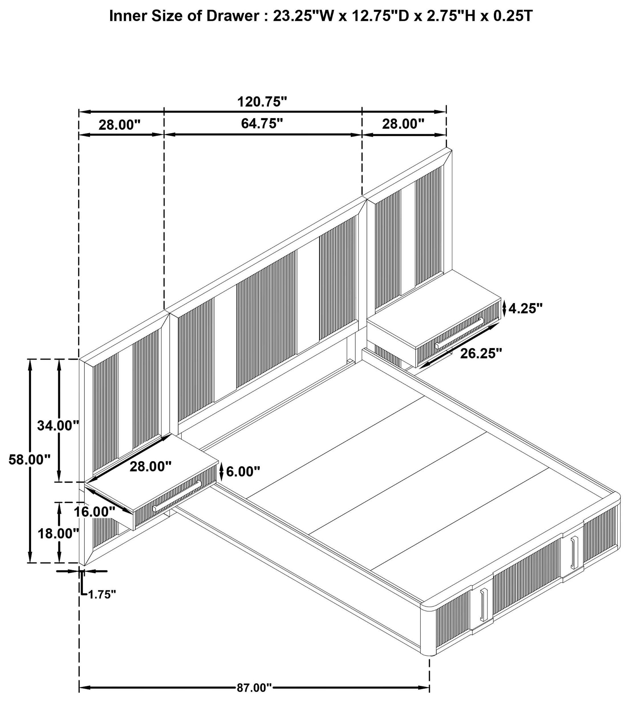 Terrace Ash Brown Wall Panel Queen Platform Storage Bed