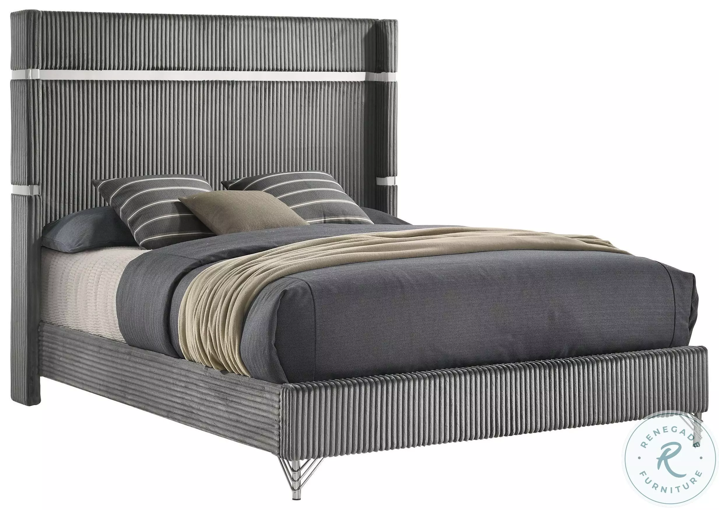 Lucia Gray King Upholstered Wingback Panel Bed From Coaster Furniture