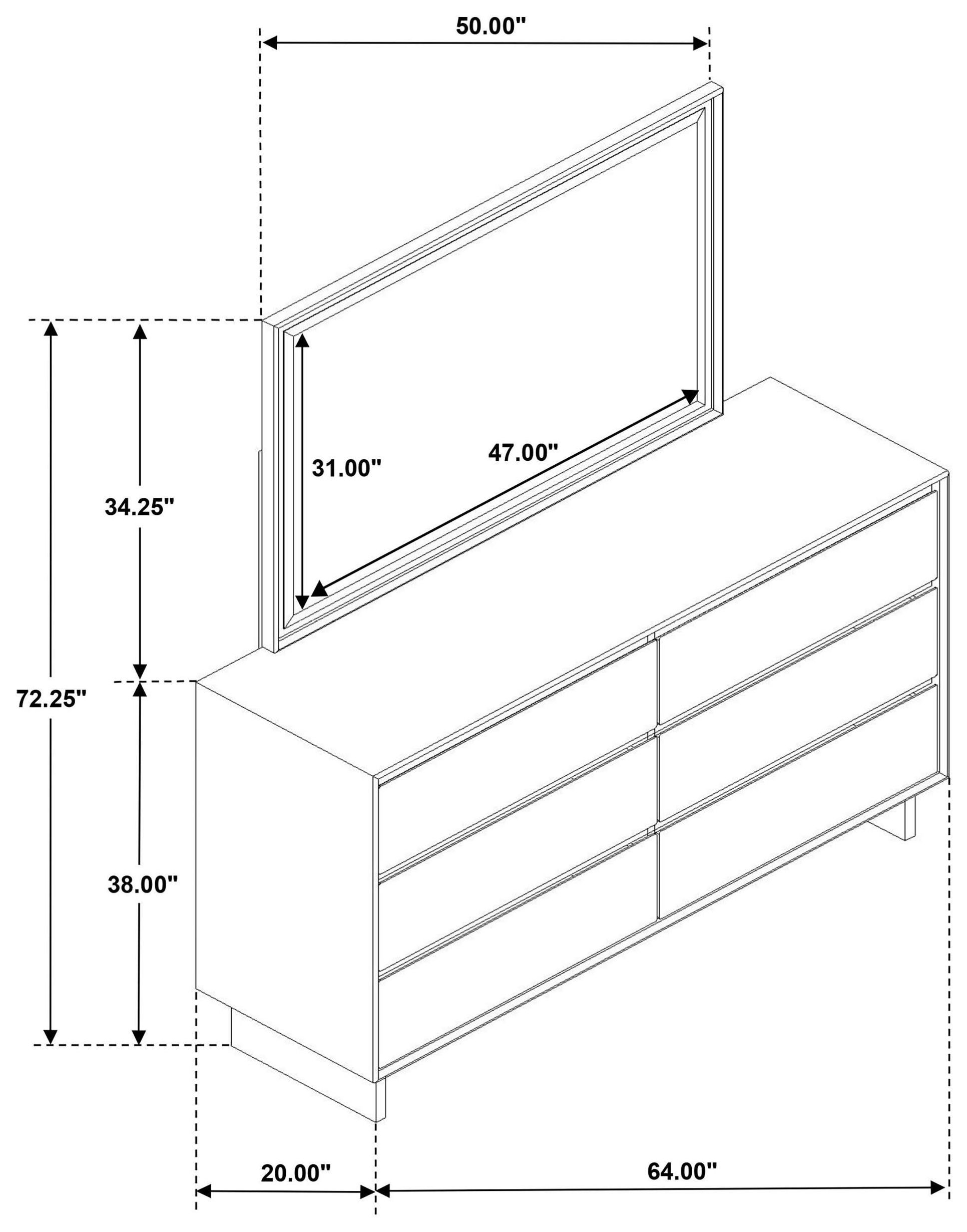 Glenwood Warm Brown 6 Drawer Dresser With Mirror