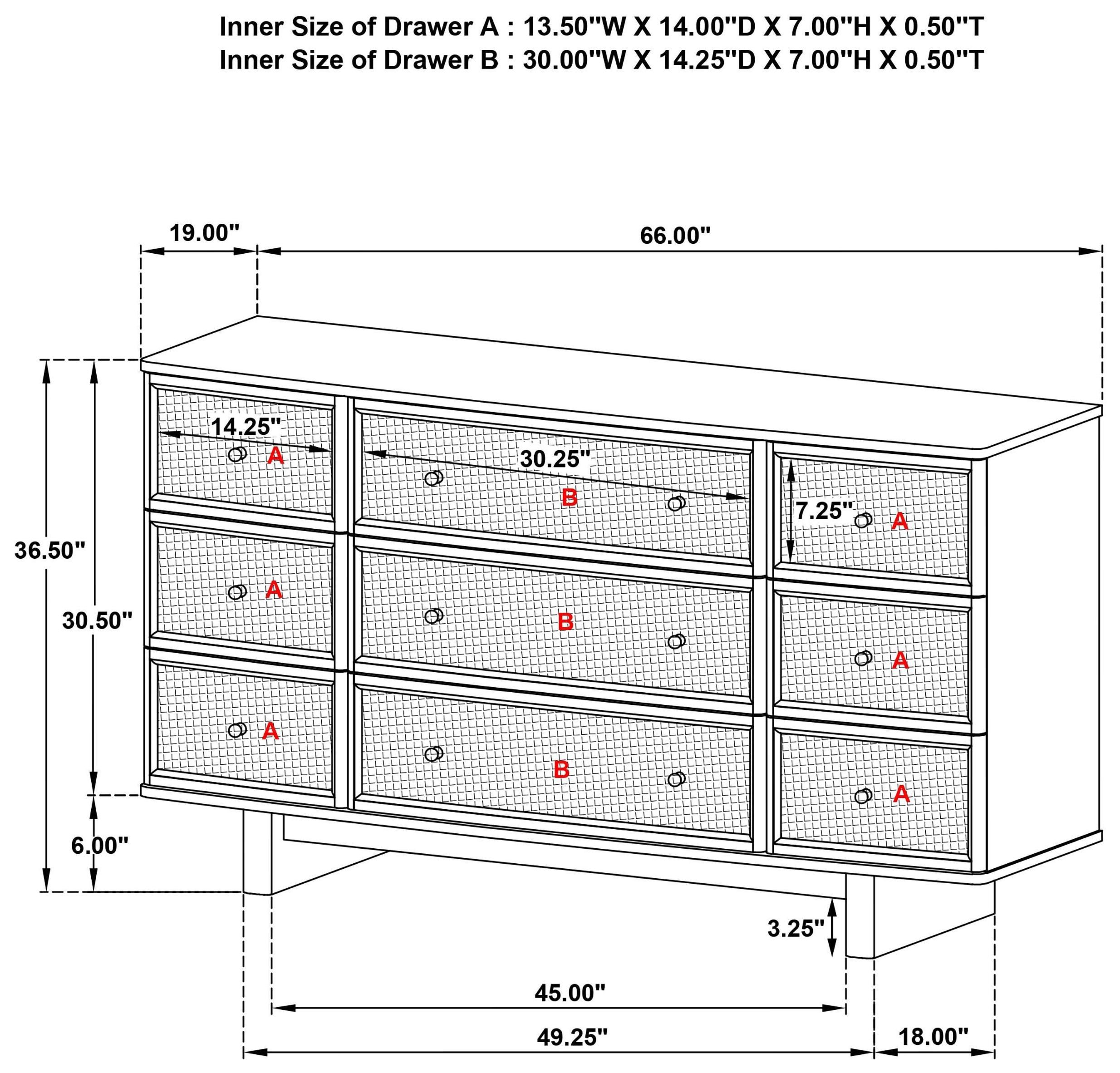 Kailani Beige Oak 9 Drawer Dresser