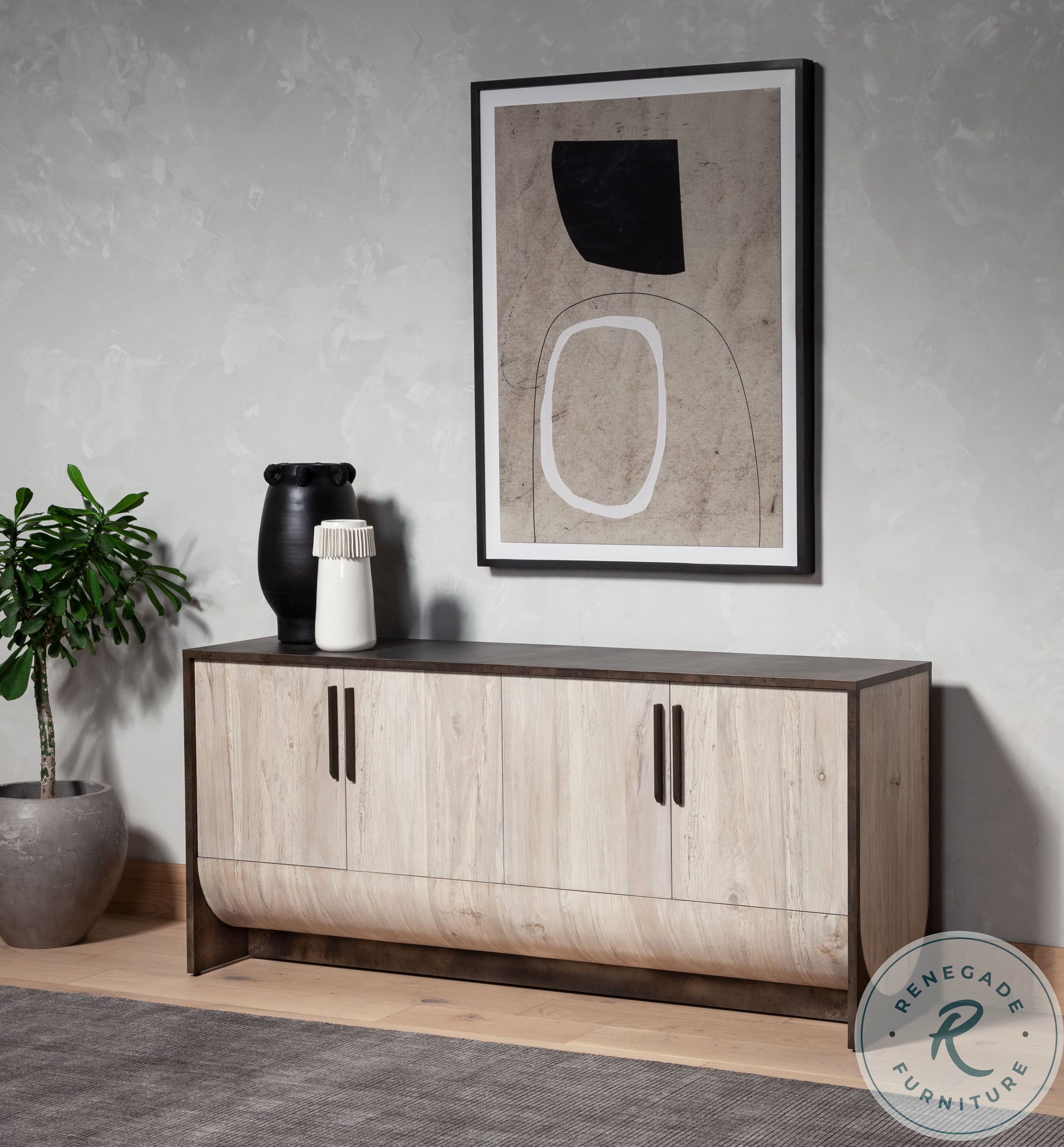 Loros Bleached Spalted Oak And Distressed Iron Sideboard from Four