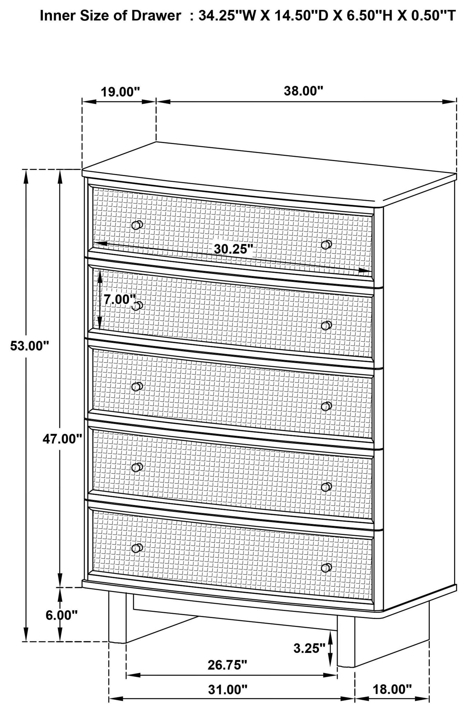 Kailani Beige Oak 5 Drawer Chest