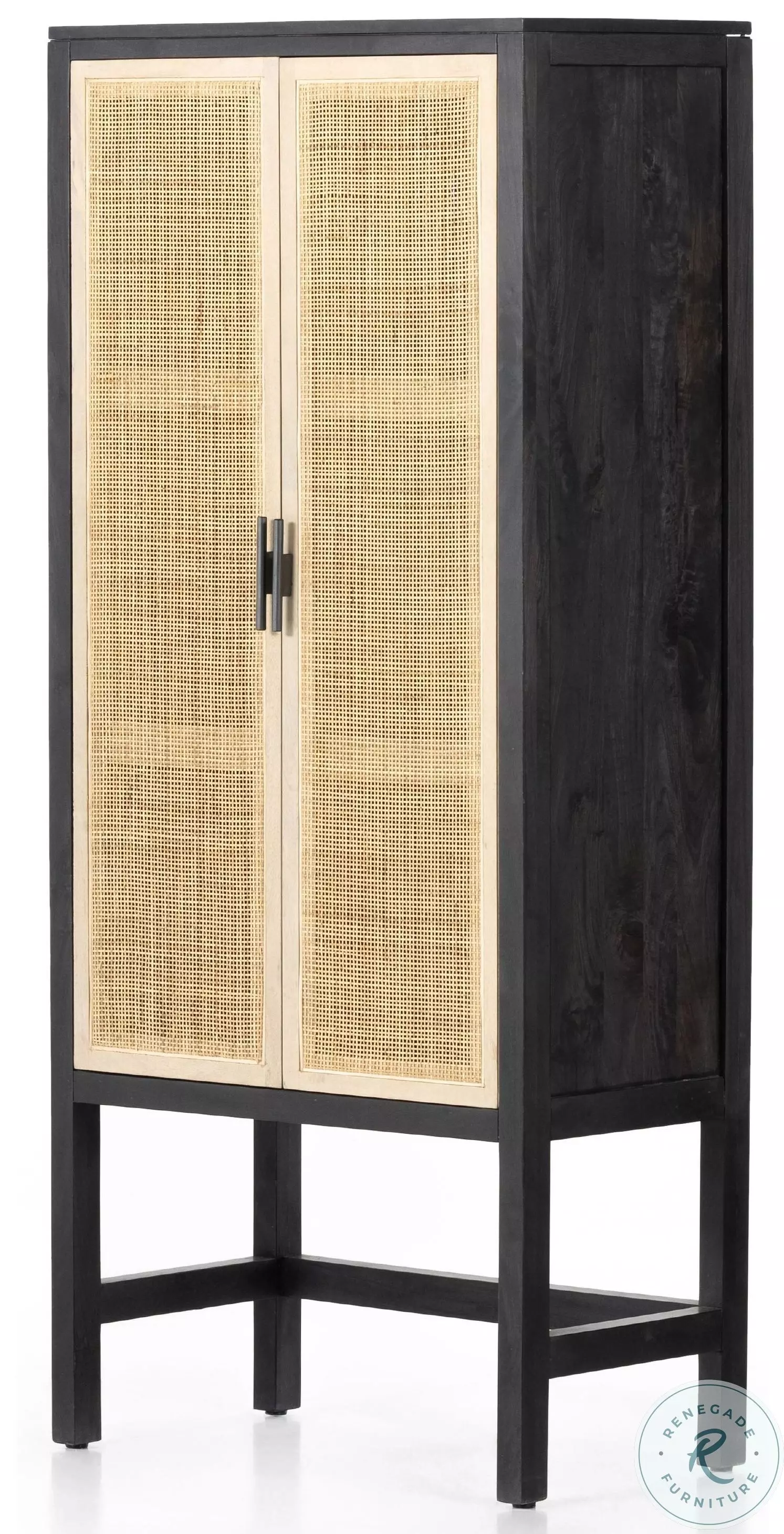まみ。ベージュ、黒　A40 A25 FRAMeWORK ウォッシャブル Caprice Black Wash Mango Narrow Cabinet from Four Hands | Coleman