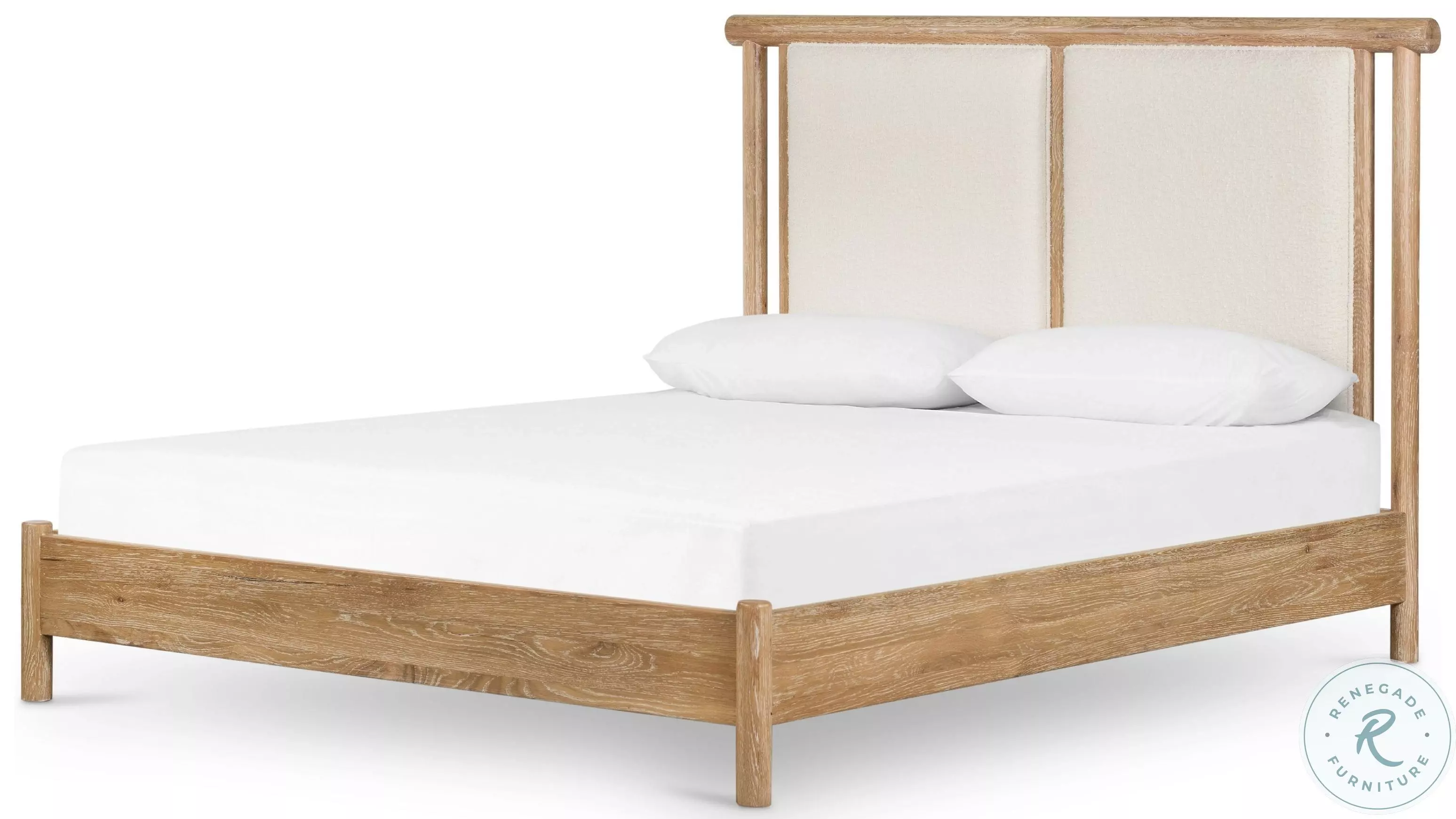 Montana Whitewashed Oak And Altro Snow King Upholstered Panel Bed