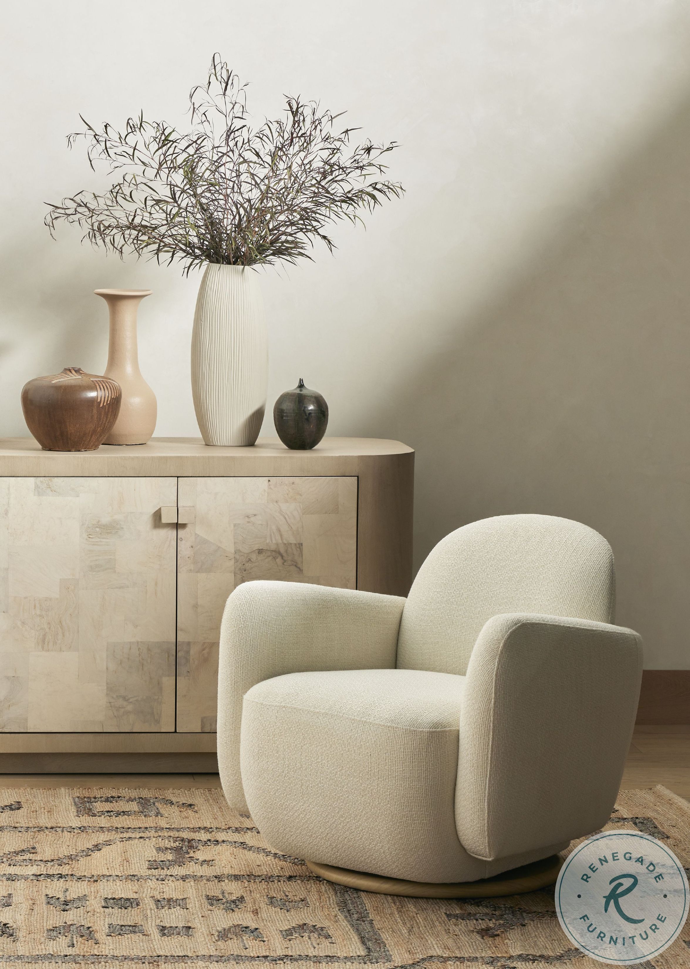 Enya Gibson White and Natural Whitewash Veneer Swivel Chair from Four