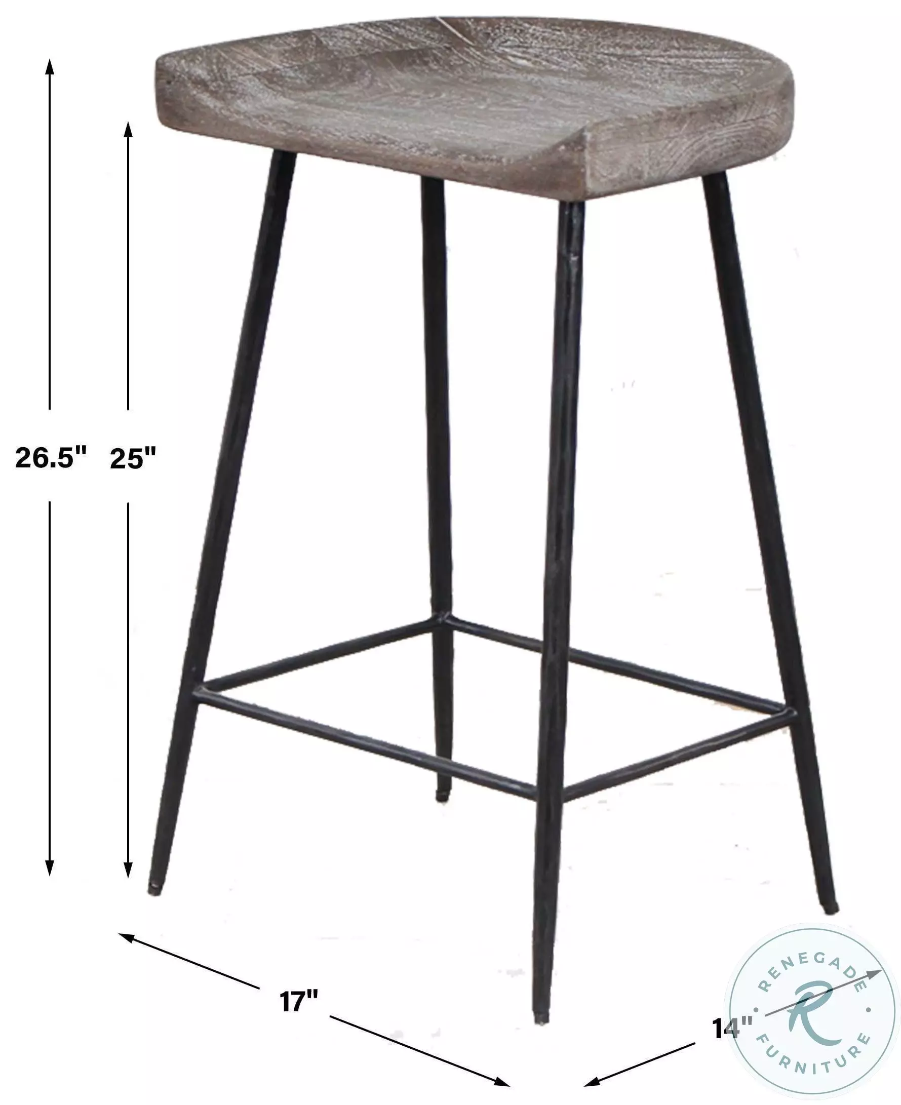 Briana Driftwood Gray Carved Wood Counter Height Stool