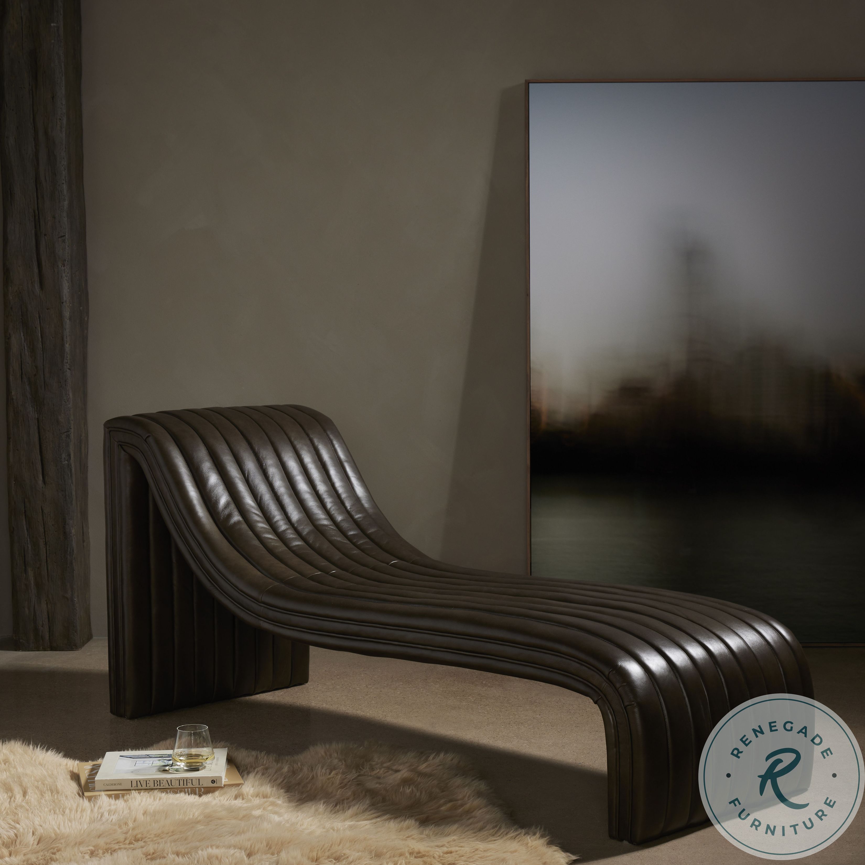 Augustine Deacon Wolf Leather Chaise Lounge from Four Hands Coleman