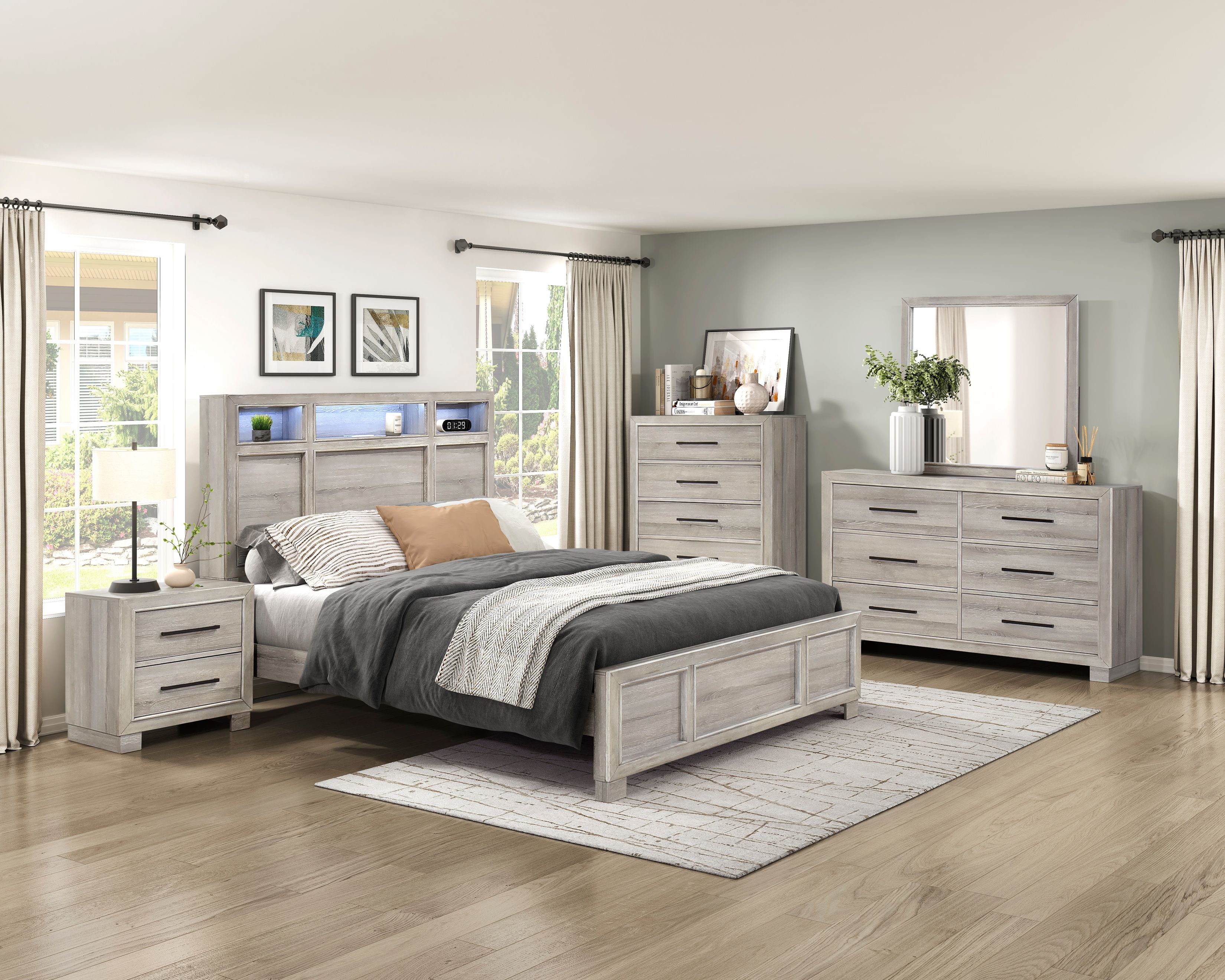 Everett Melamine Gray Storage Panel Bedroom Set From Homelegance