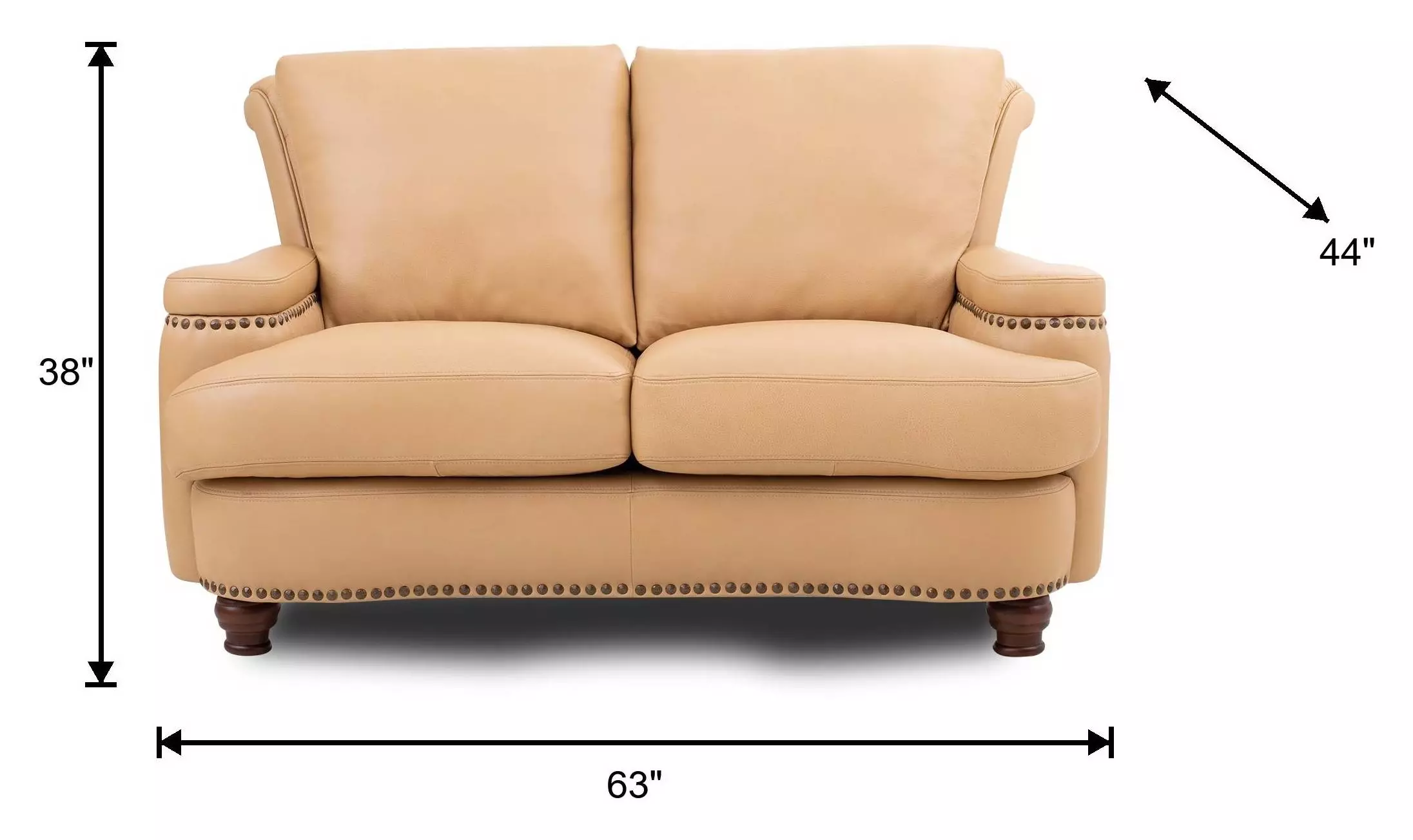 Hutton Tan Fawn Leather 63" Loveseat with Nailhead Trim