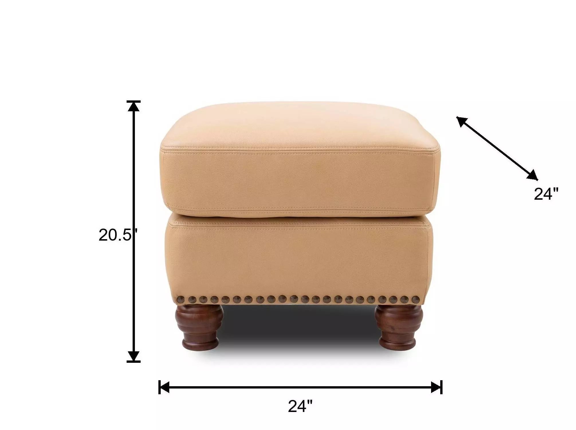 Hutton Tan Fawn Leather Upholstered Square Ottoman with Nailhead Trim