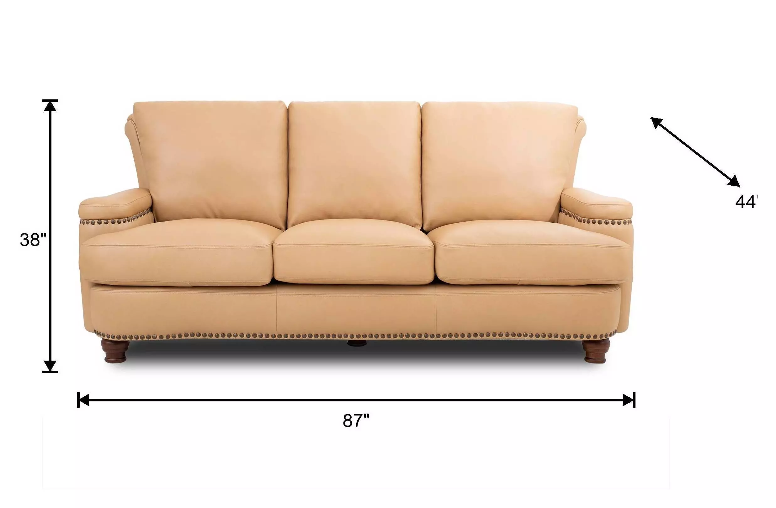 Hutton Tan Fawn Leather 87" Sofa with Nailhead Trim