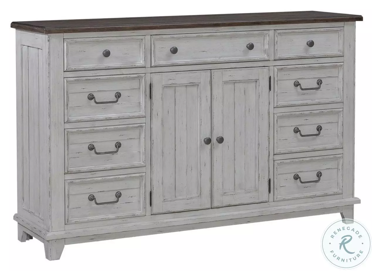 River Place Riverstone White And Tobacco 2 Door 9 Drawer Dresser