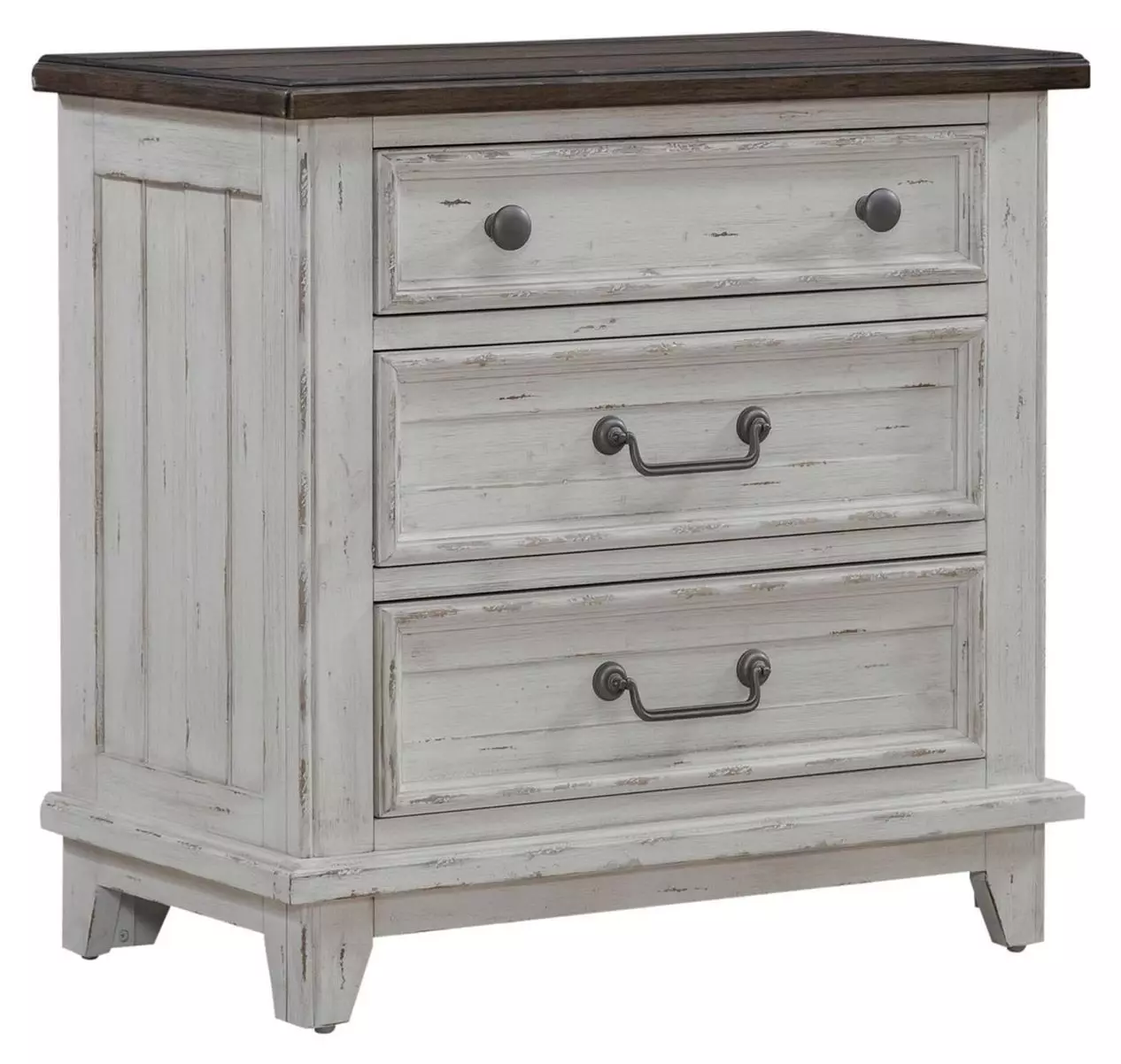 River Place Riverstone White And Tobacco 3 Drawer Nightstand
