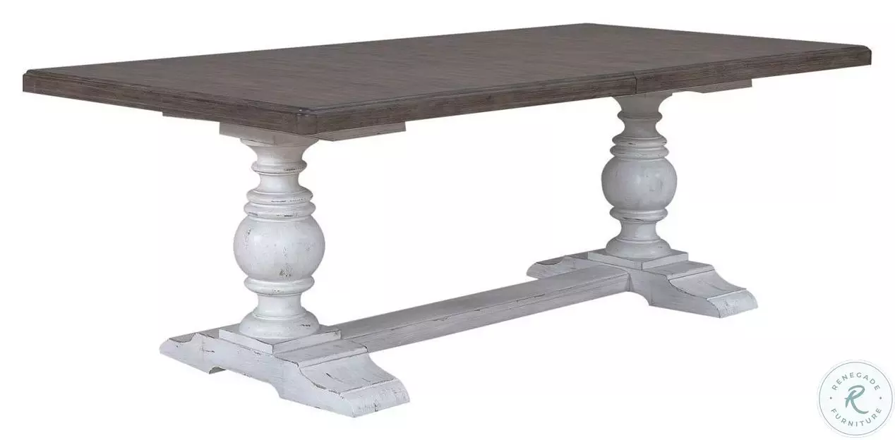 River Place Riverstone White And Tobacco Trestle Extendable Dining